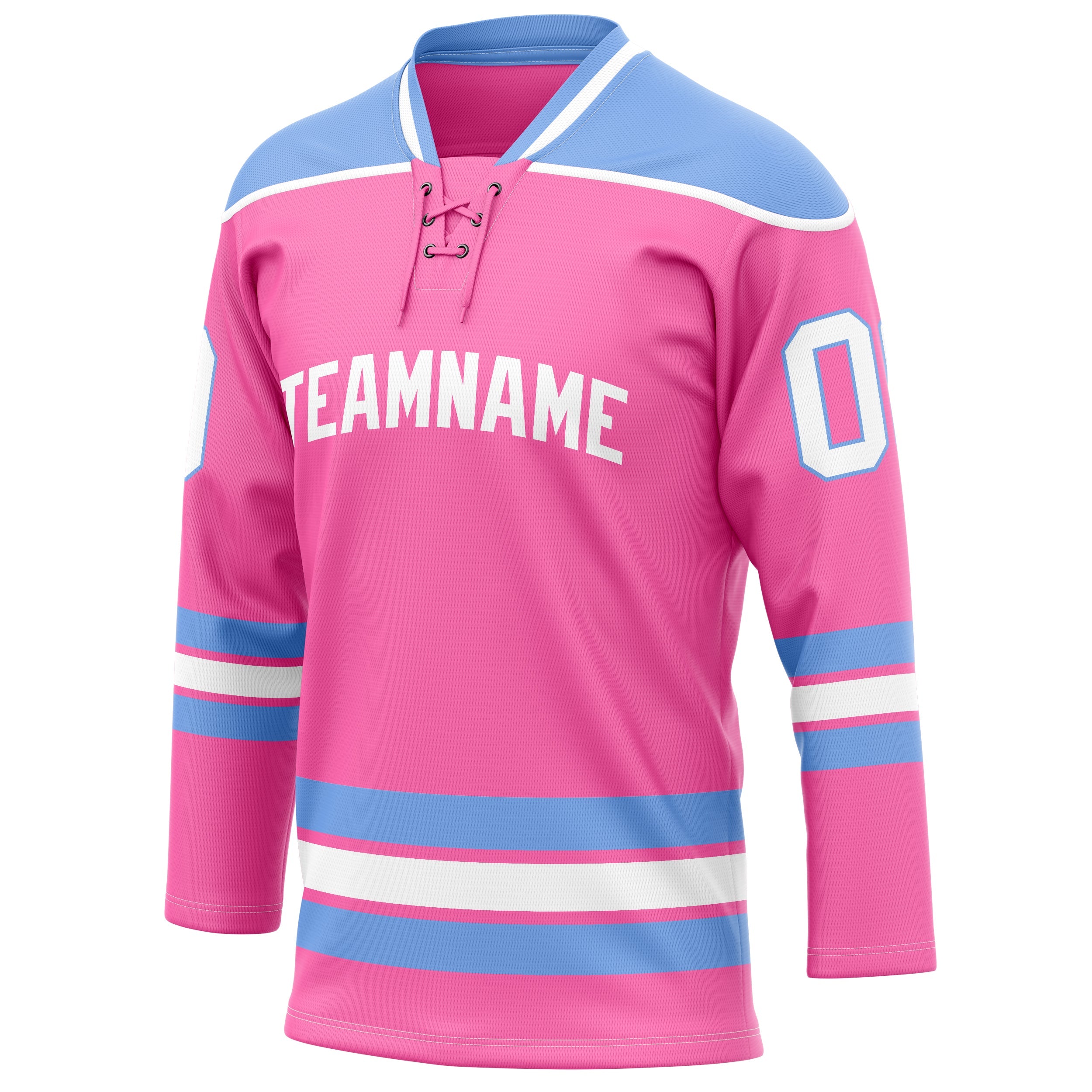 Custom Pink Light Blue Solid Colour Hockey Jersey