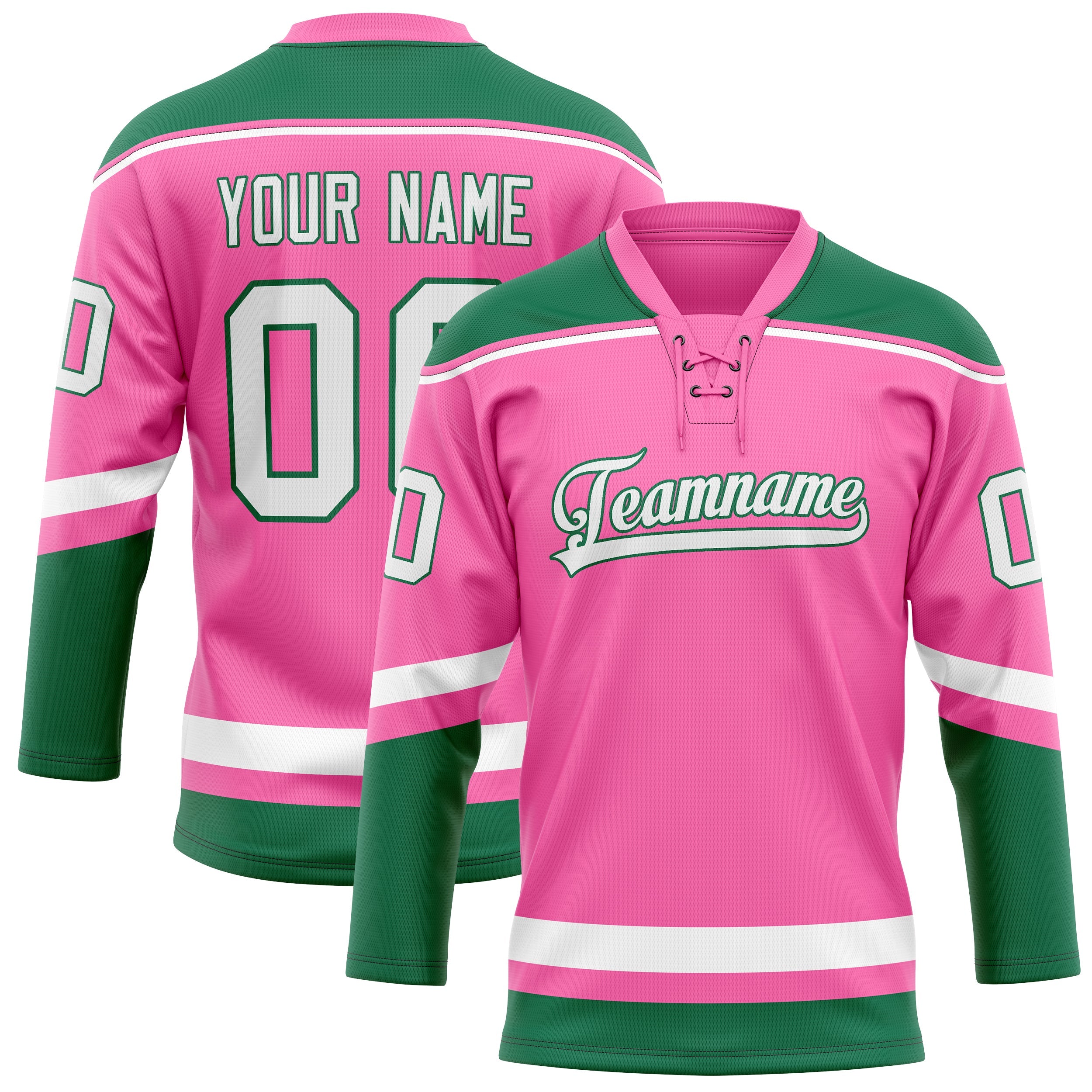 Custom Pink Kelly Green Solid Colour Hockey Jersey