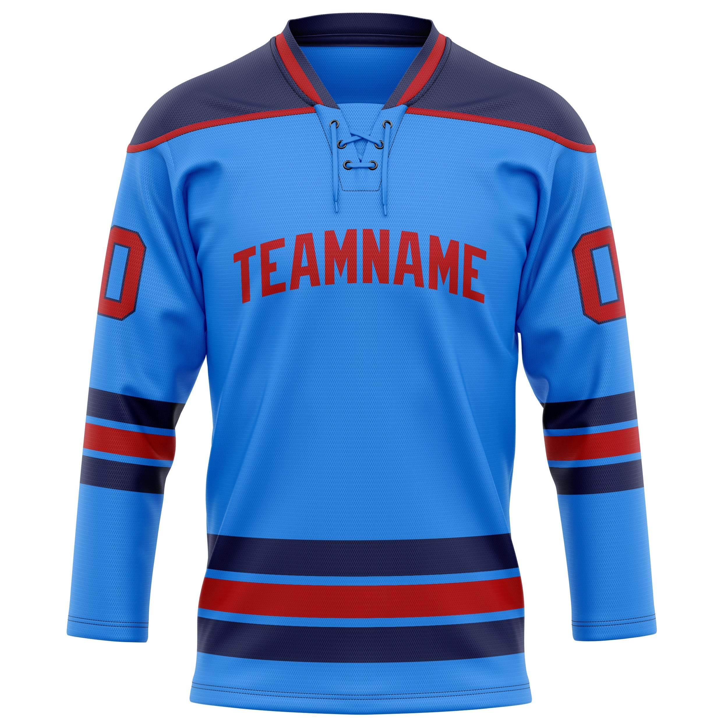 Custom Powder Blue Red Solid Colour Hockey Jersey