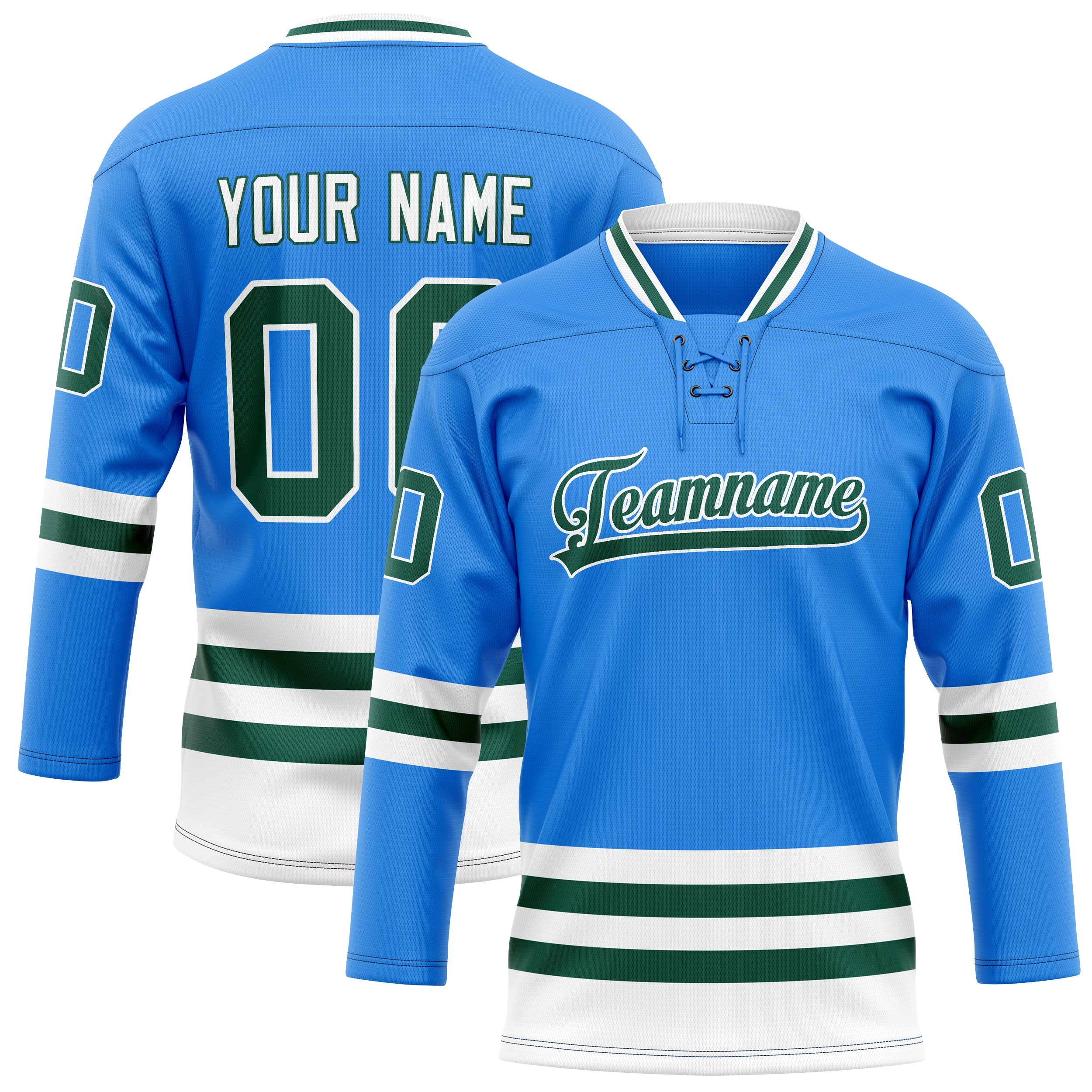 Custom Powder Blue Kelly Green Solid Colour Hockey Jersey
