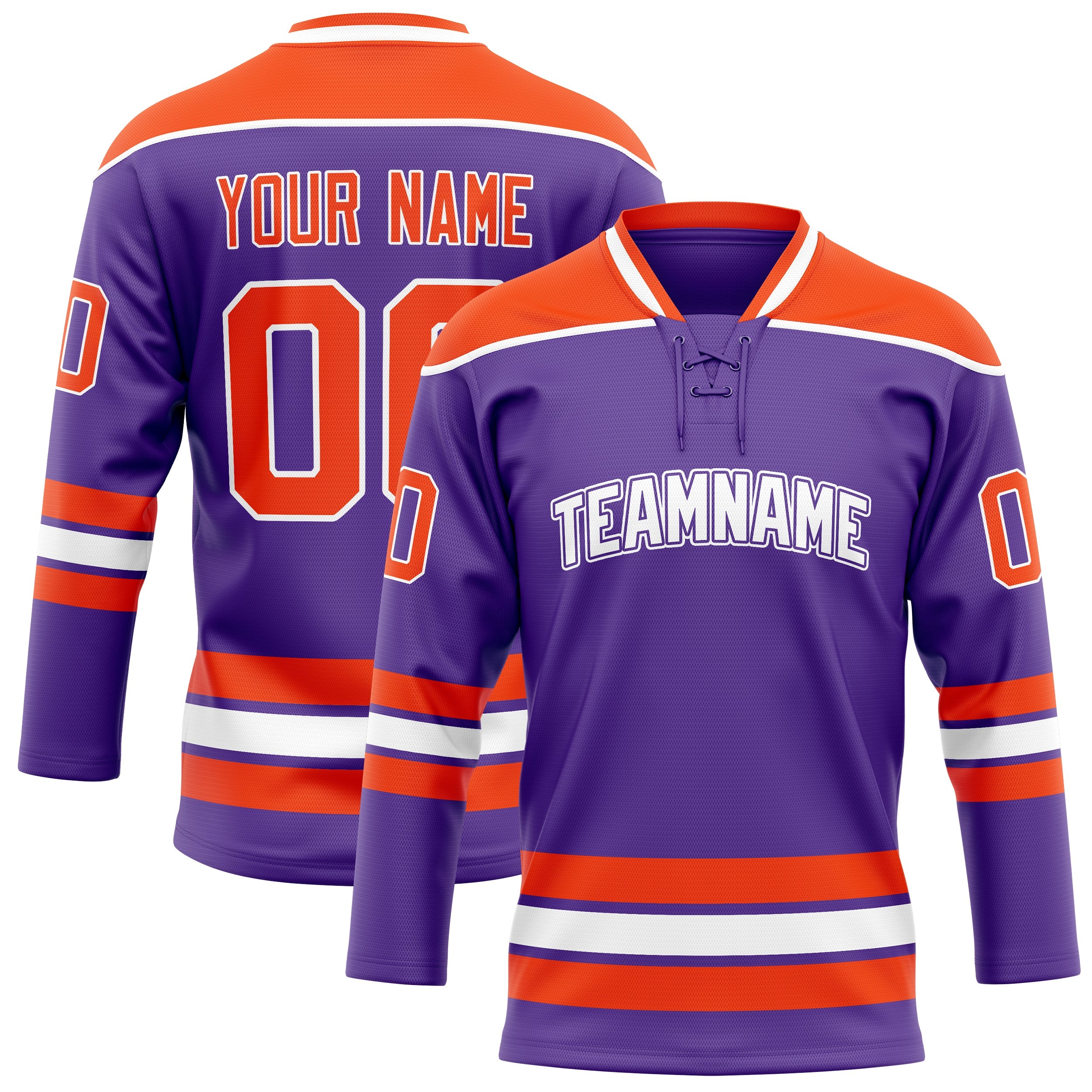 Custom Purple Orange Solid Colour Hockey Jersey