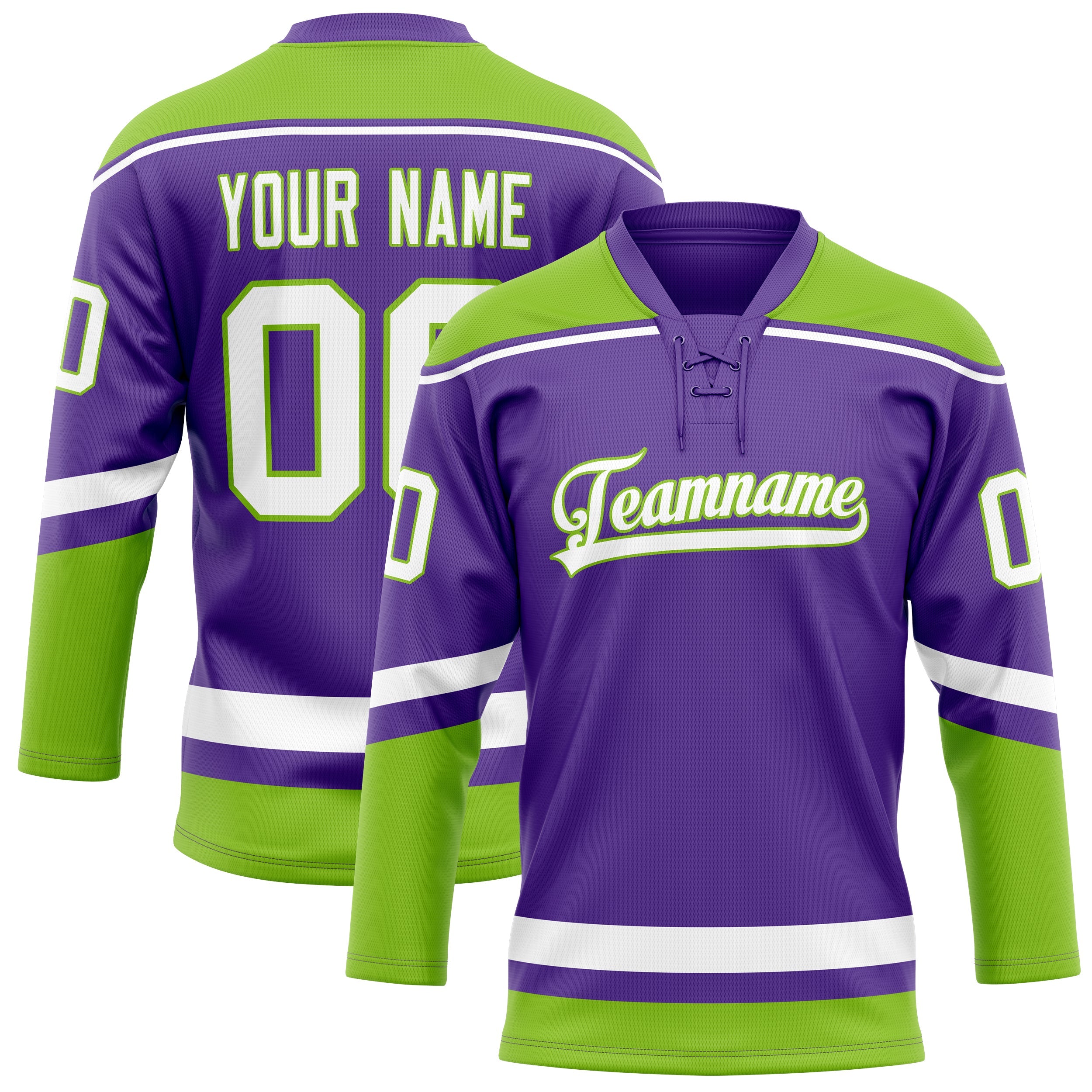 Custom Purple Neon Green Solid Colour Hockey Jersey