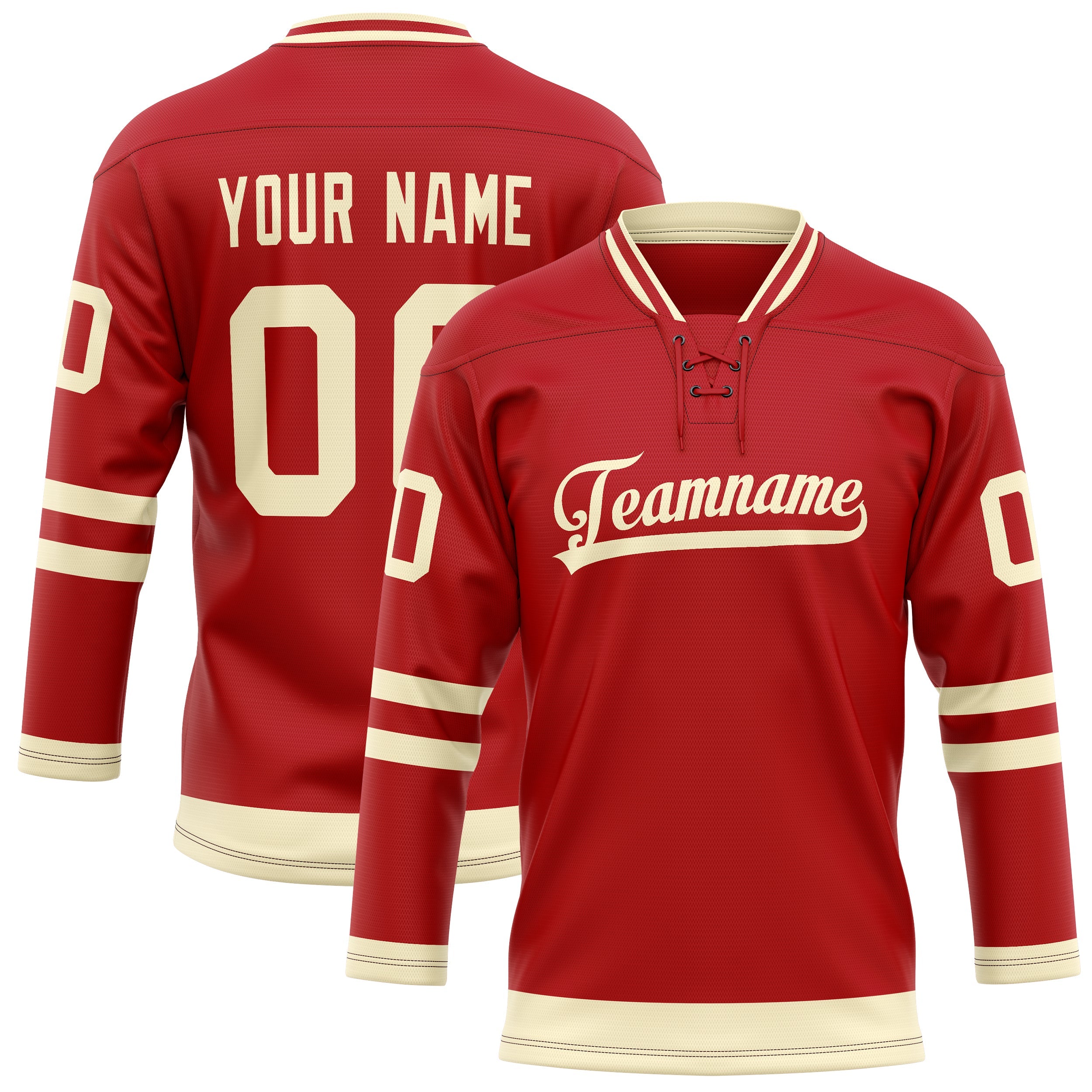 Custom Red Cream Solid Colour Hockey Jersey