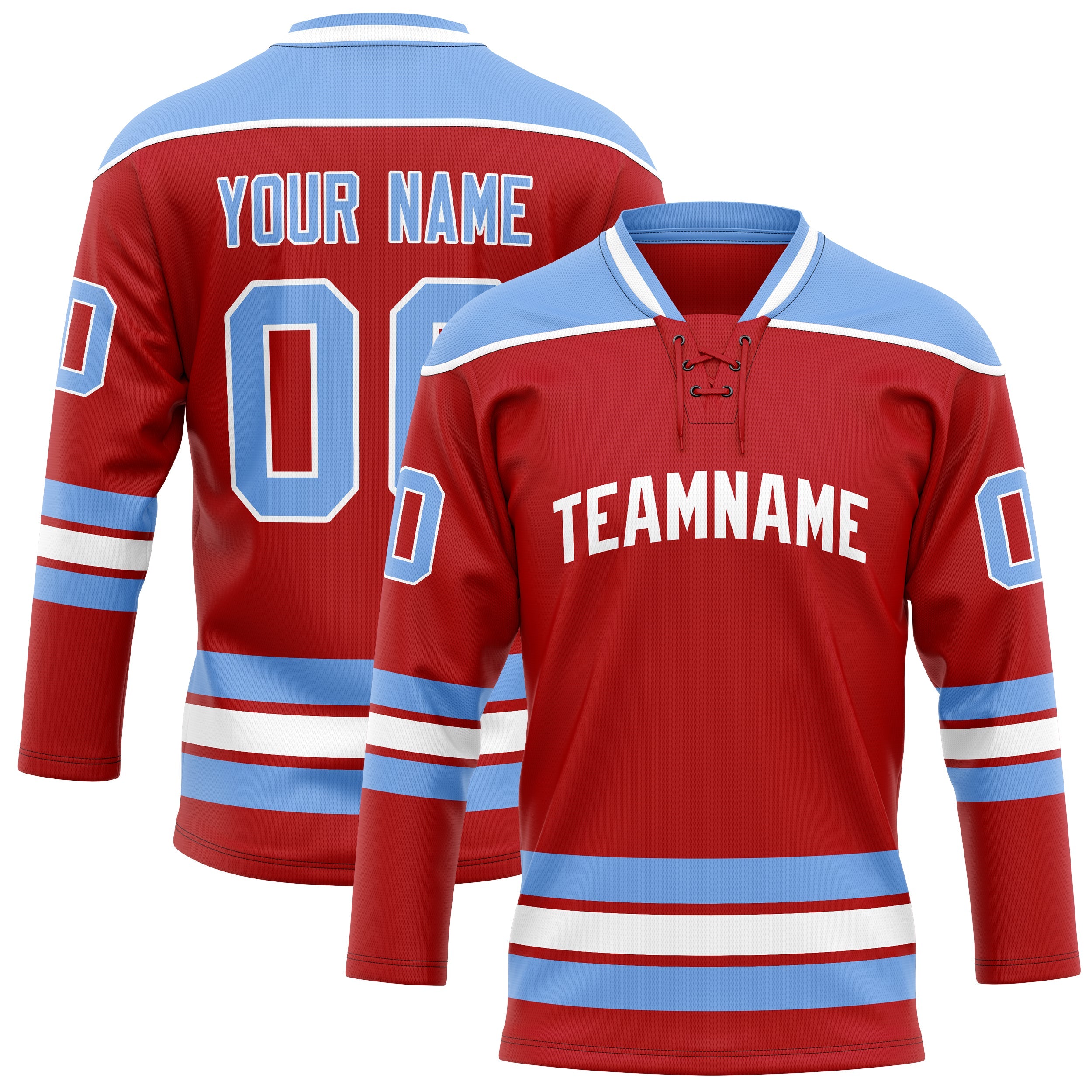 Custom Red Light Blue Solid Colour Hockey Jersey