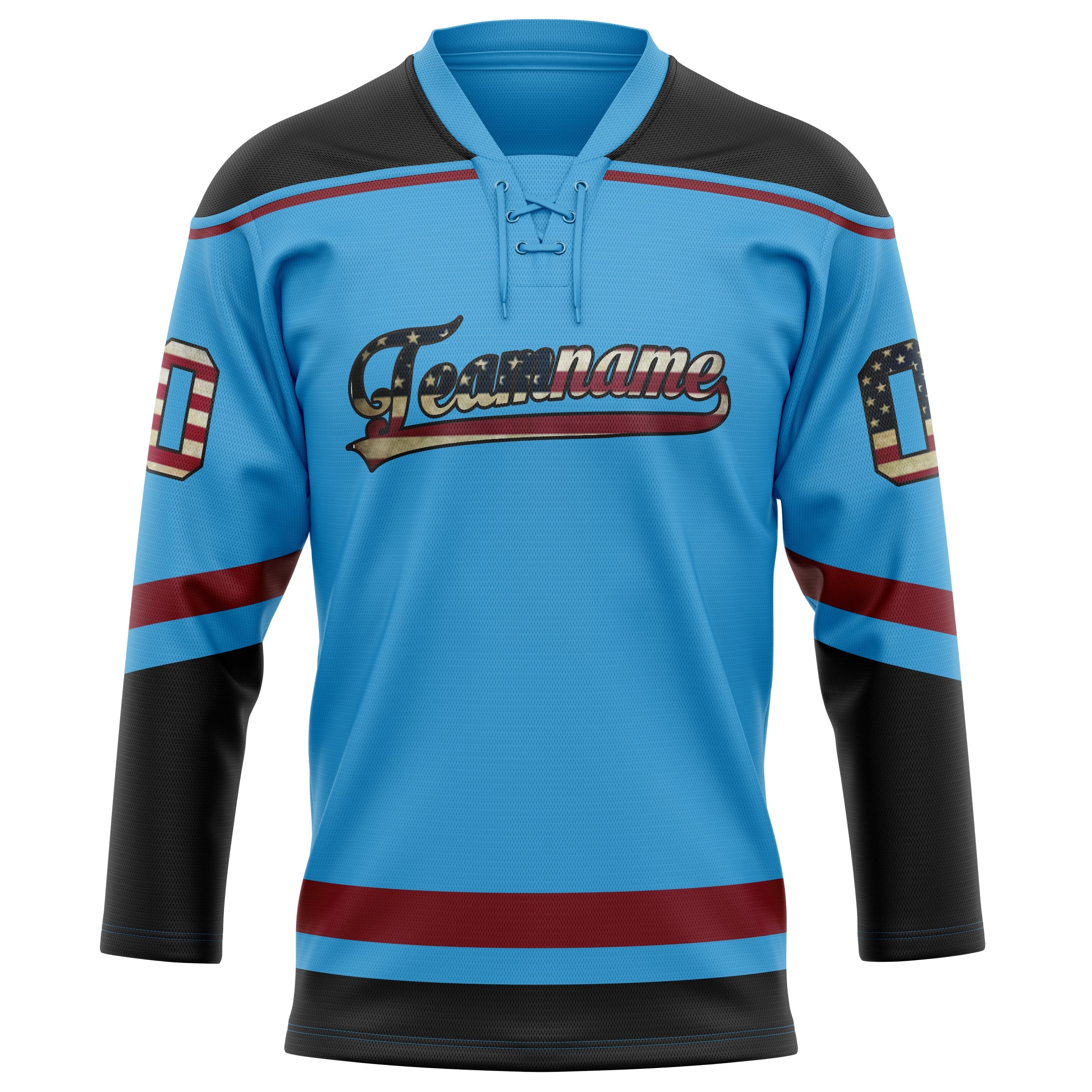 Custom Sky Blue Black Solid Colour Hockey Jersey