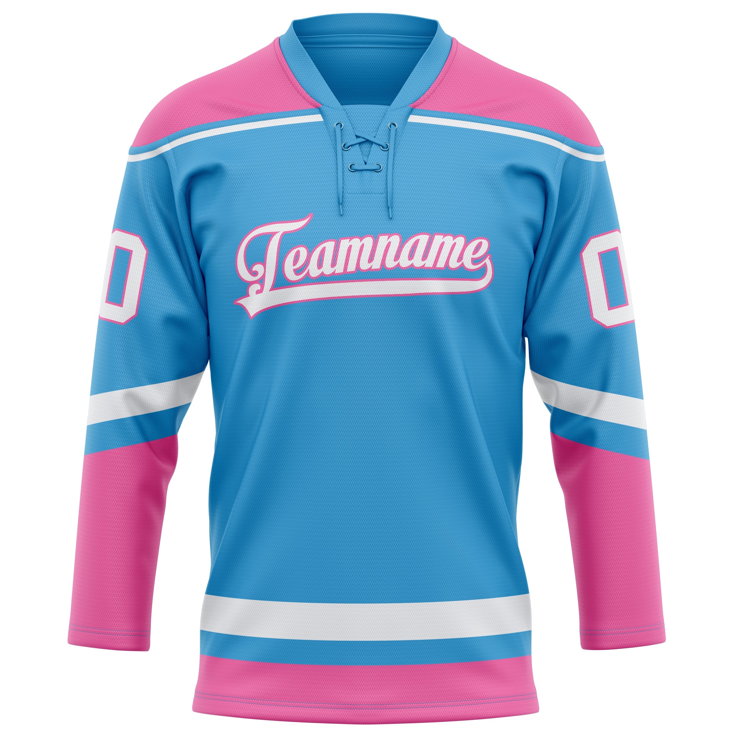 Custom Sky Blue Pink Solid Colour Hockey Jersey