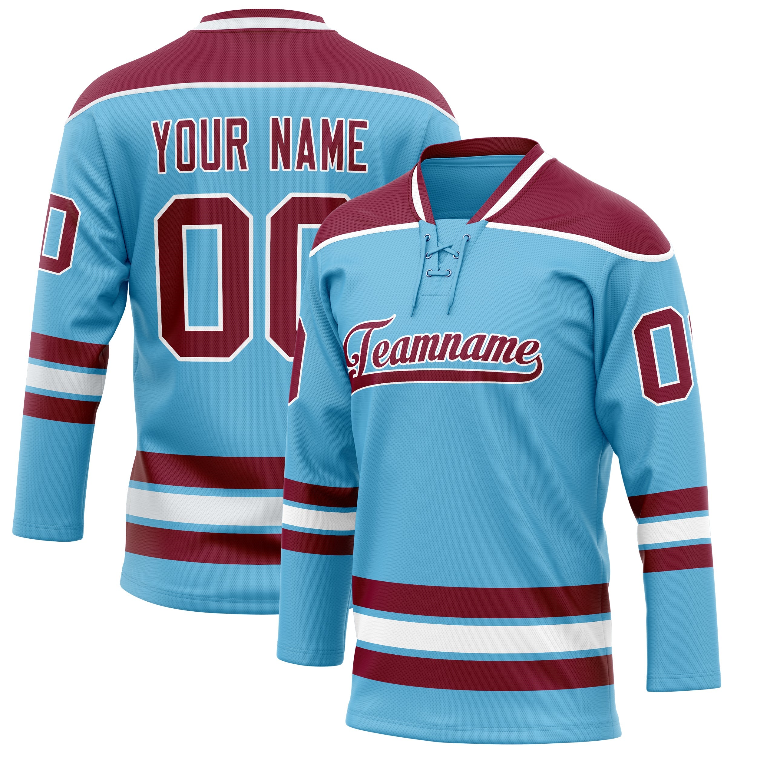 Custom Sky Blue Maroon Solid Colour Hockey Jersey