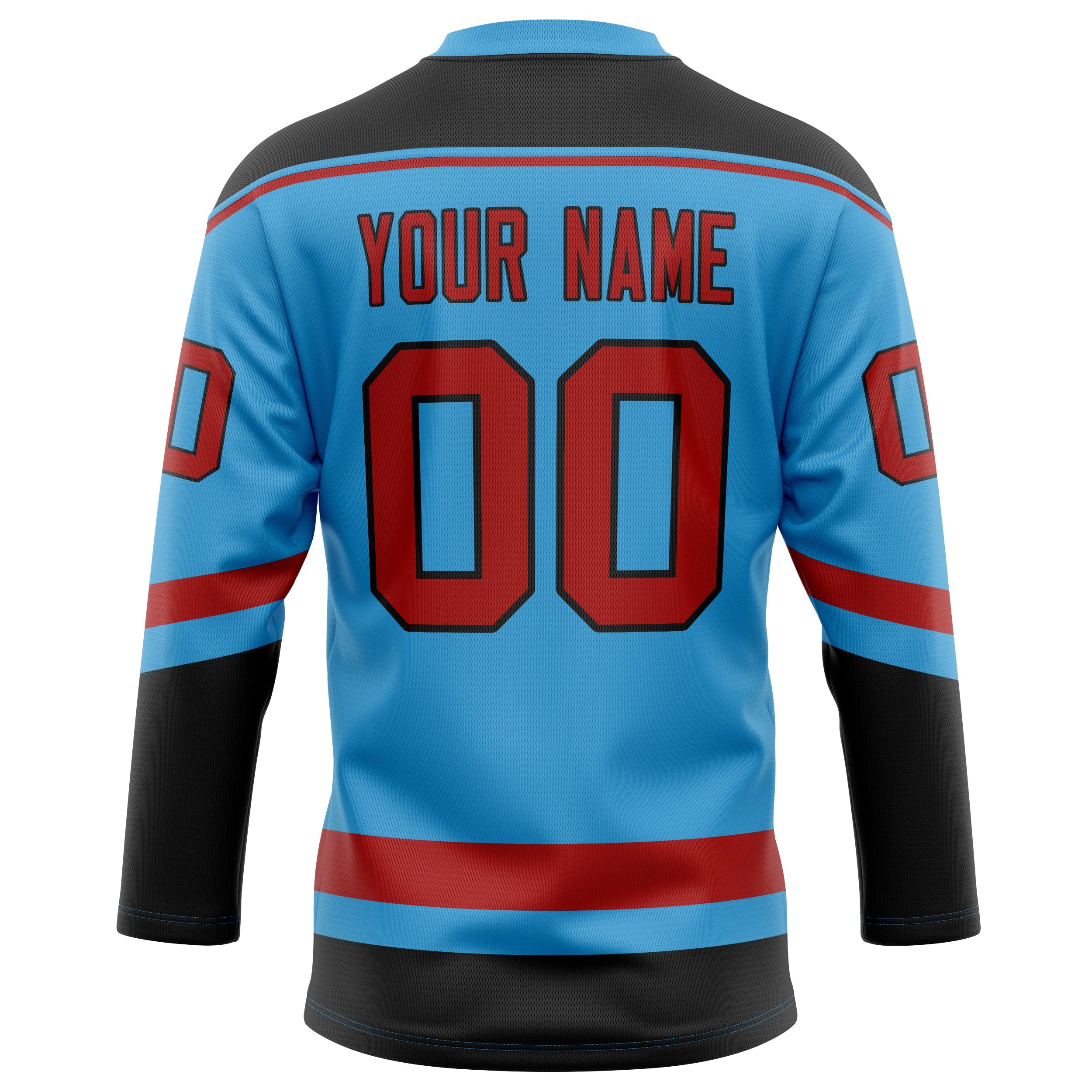 Custom Sky Blue Black Solid Colour Hockey Jersey