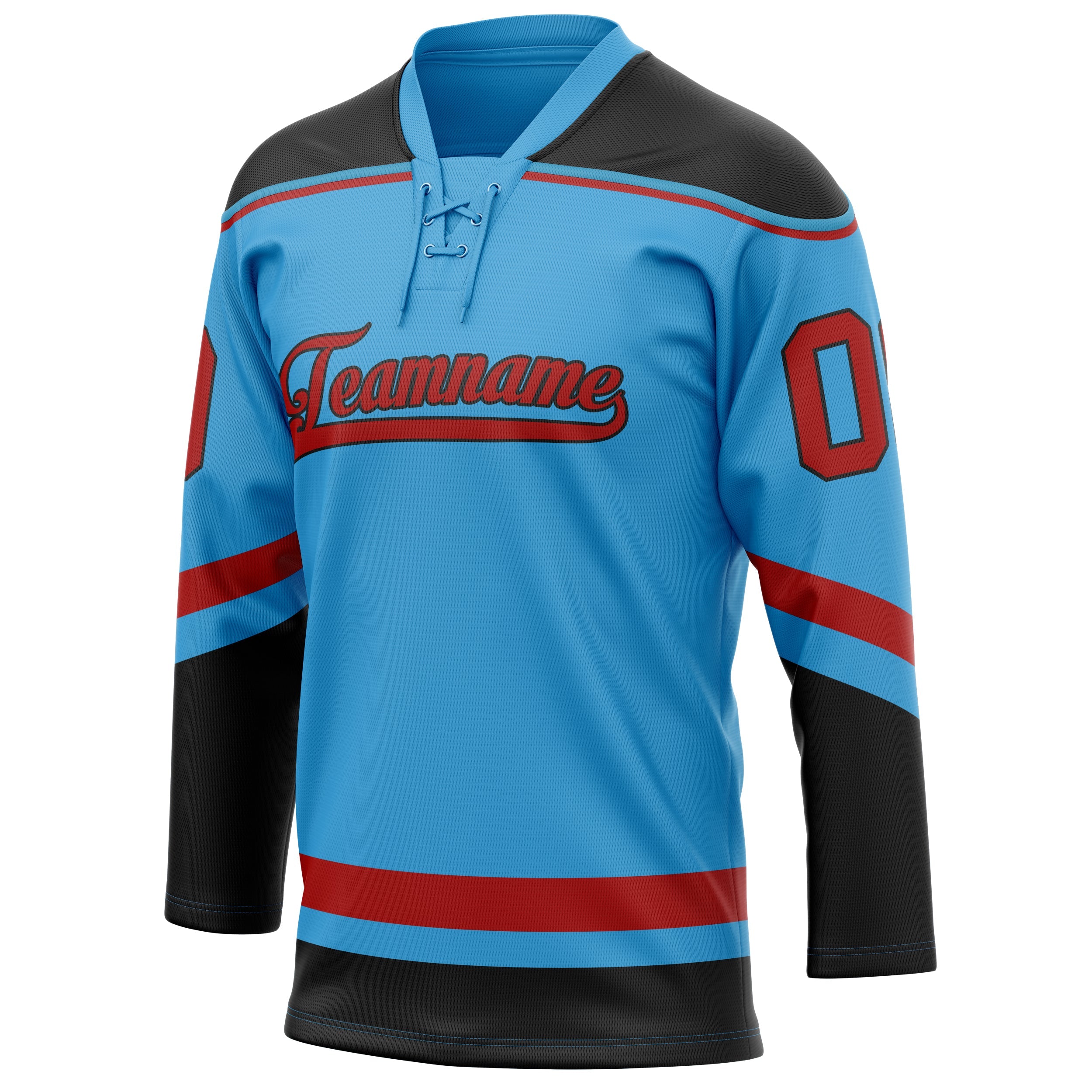 Custom Sky Blue Black Solid Colour Hockey Jersey