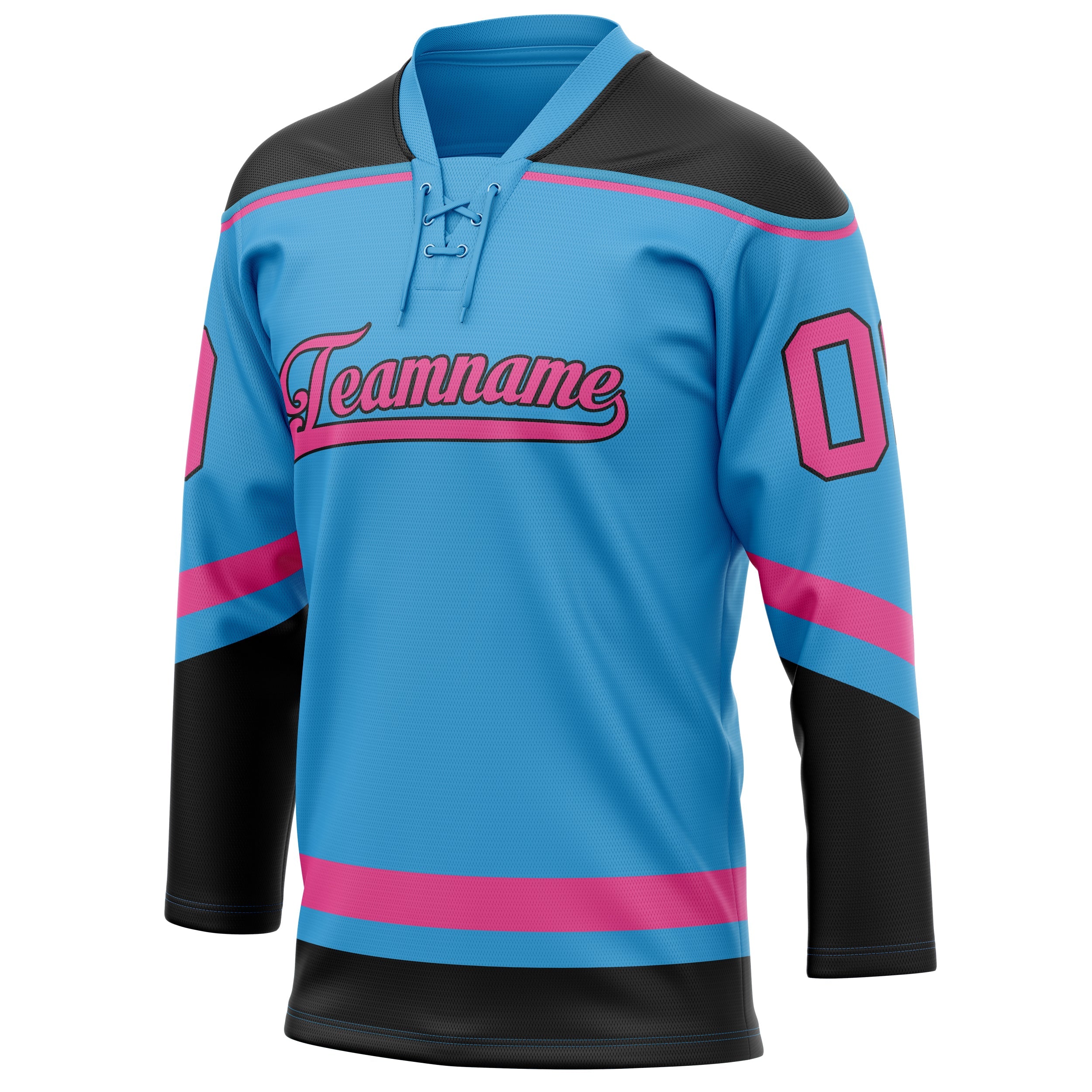 Custom Sky Blue Pink Solid Colour Hockey Jersey