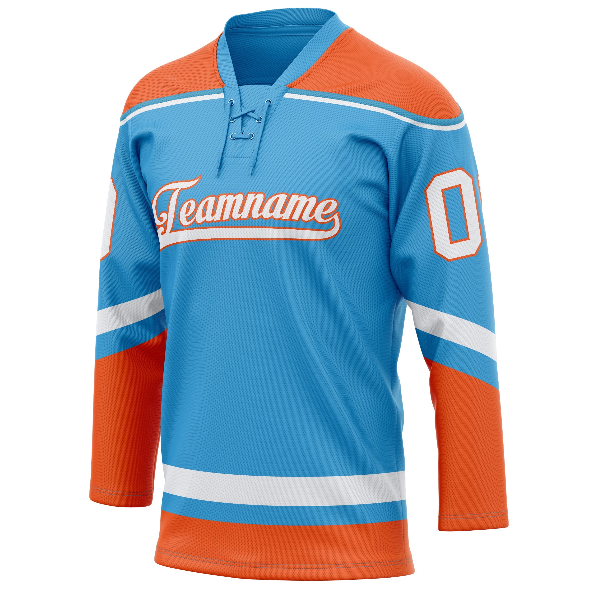 Custom Sky Blue Orange Solid Colour Hockey Jersey