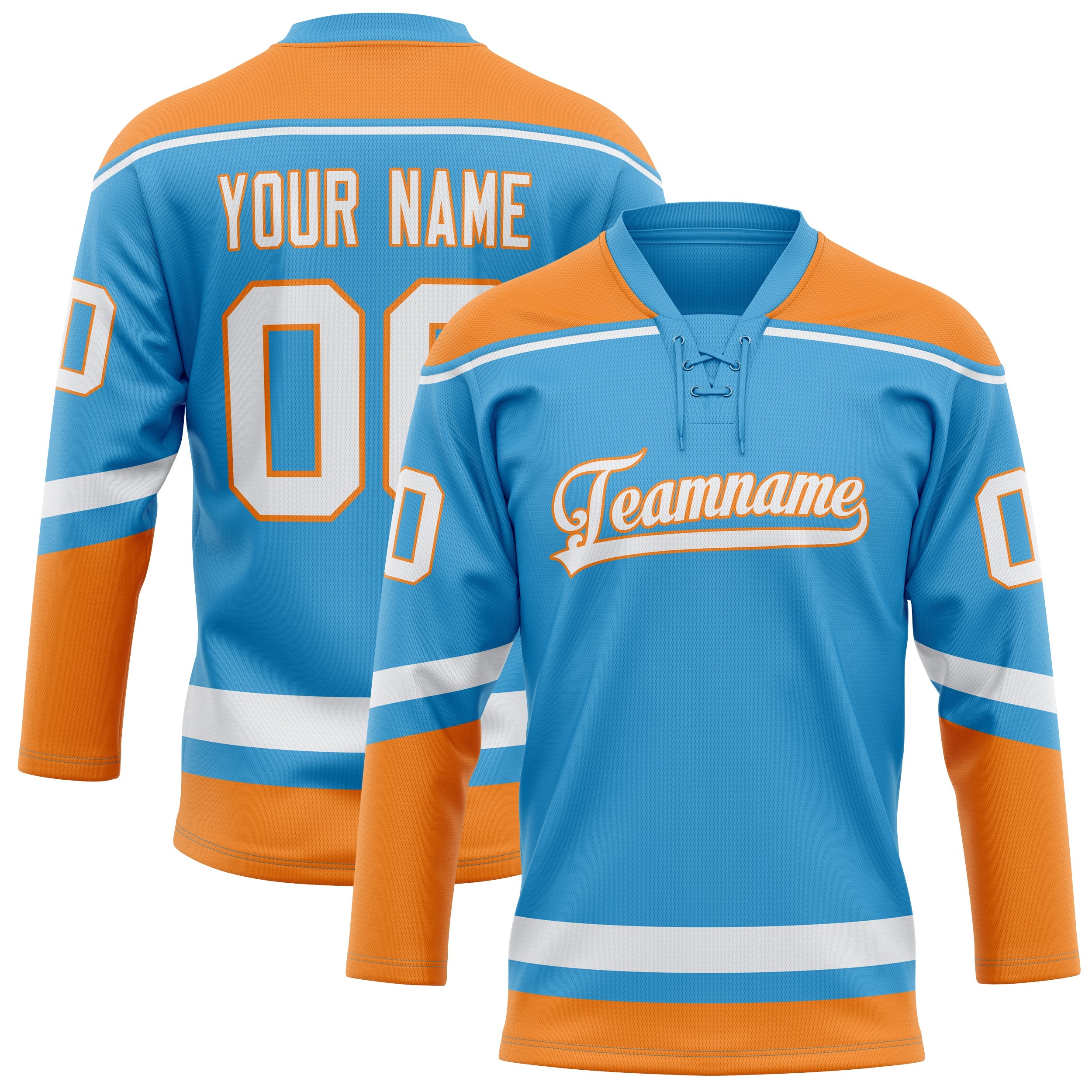 Custom Sky Blue Orange Solid Colour Hockey Jersey