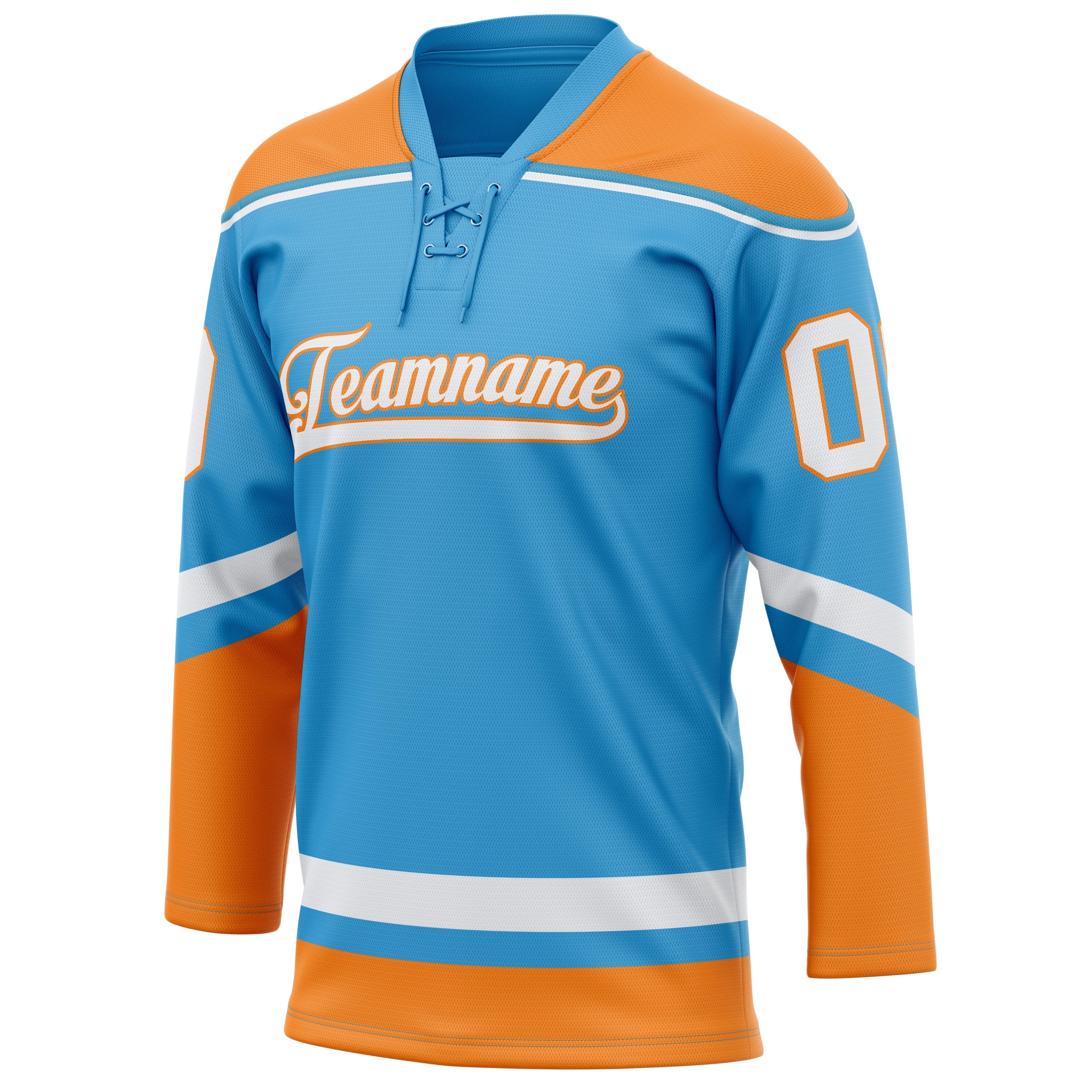 Custom Sky Blue Orange Solid Colour Hockey Jersey