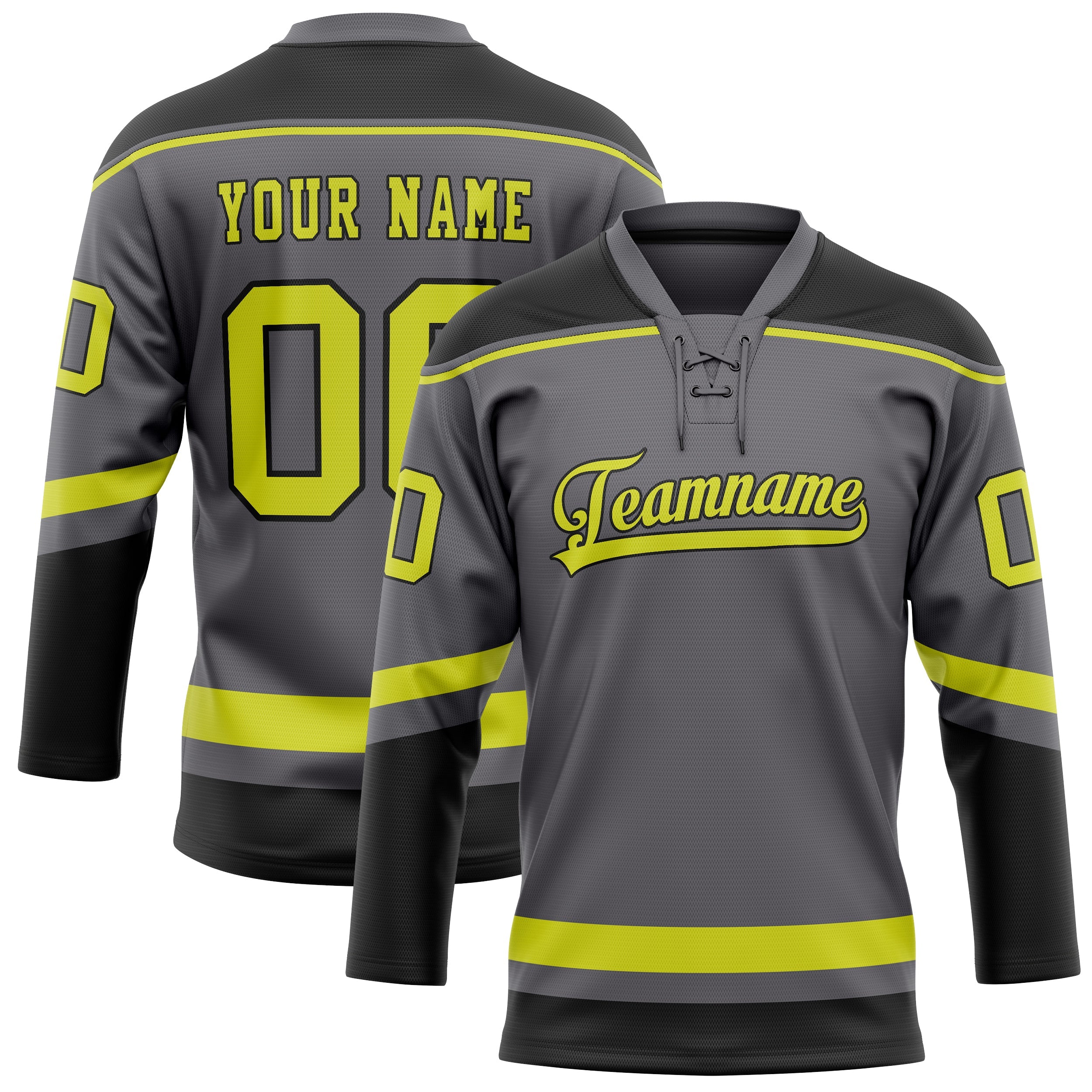 Custom Steel Gray Neon Yellow Solid Colour Hockey Jersey