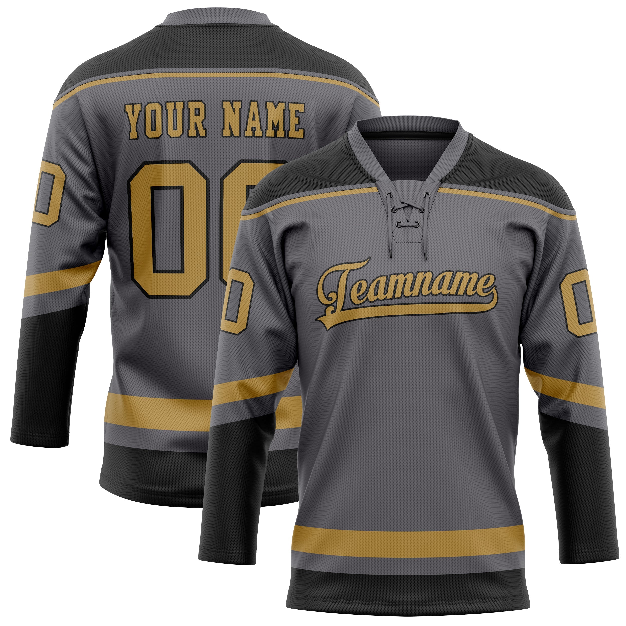 Custom Steel Gray Old Gold Solid Colour Hockey Jersey