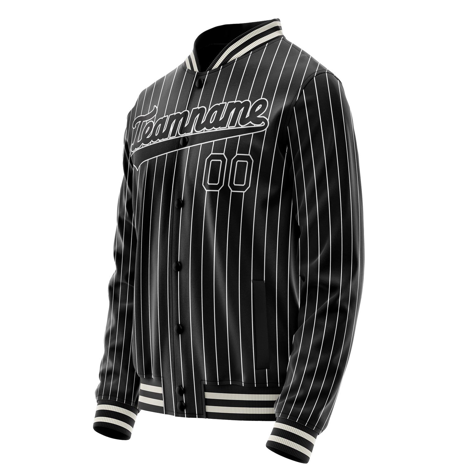 Custom Black White White Pinstripe Varsity Letterman Jacket JA02240617HF031