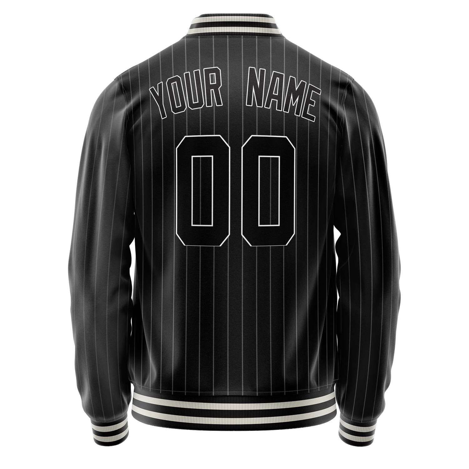 Custom Black White Gray Pinstripe Varsity Letterman Jacket JA02240617HF059