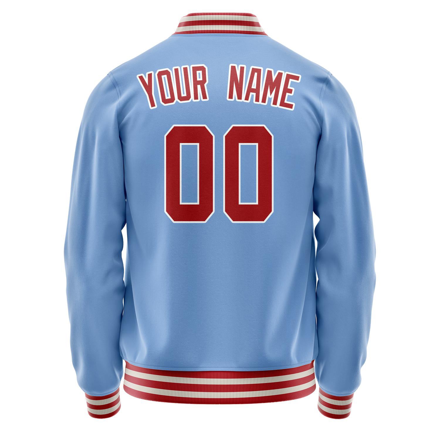 Custom Light-Blue Red Solid Color Varsity Letterman Jacket JA02240617JC253