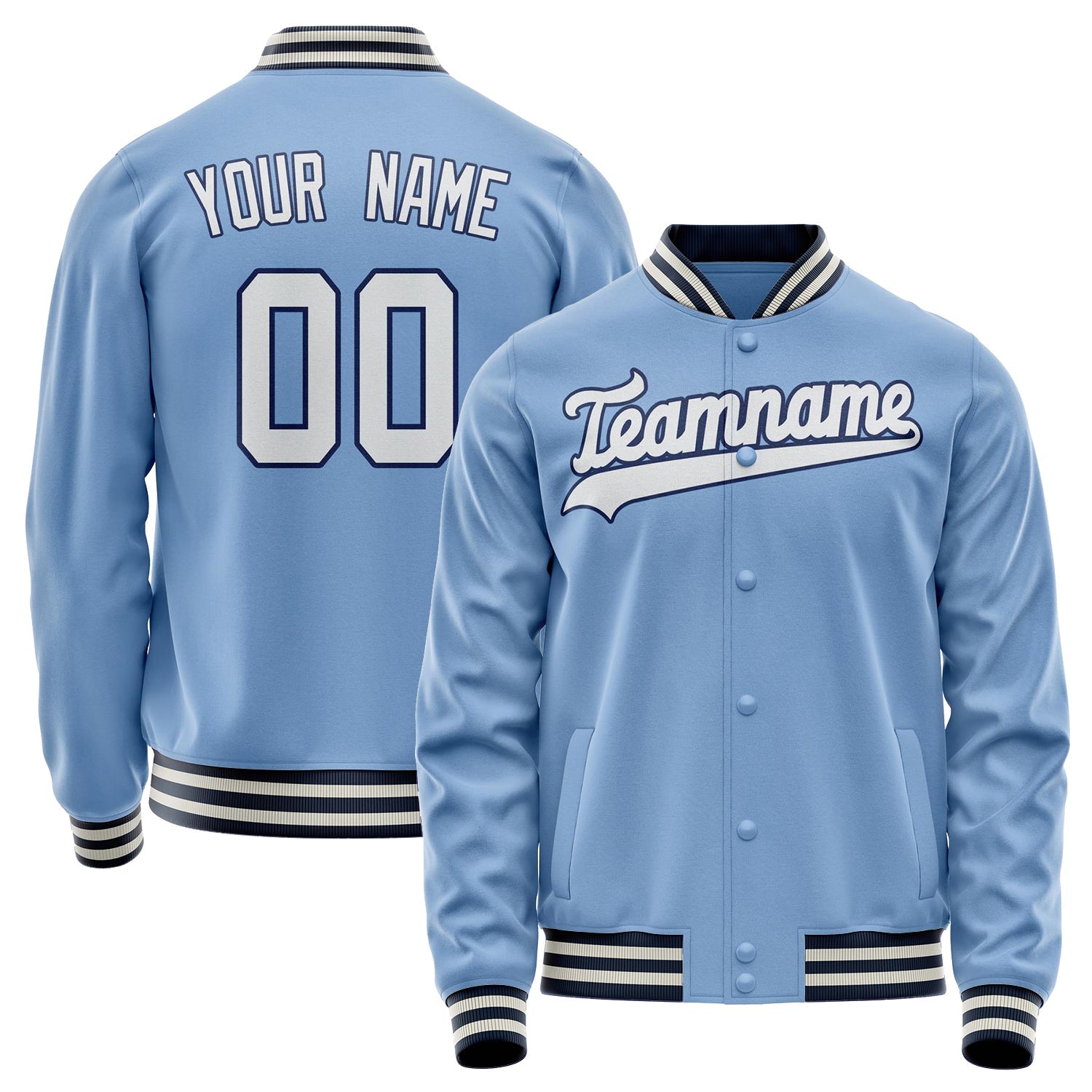 Custom Light-Blue White Solid Color Varsity Letterman Jacket JA02240617JC264