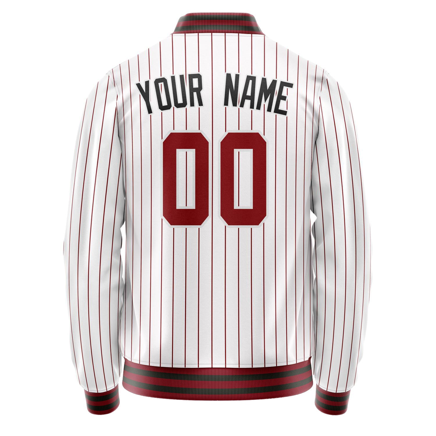 Custom White Red Red Pinstripe Varsity Letterman Jacket JA02240617JC485