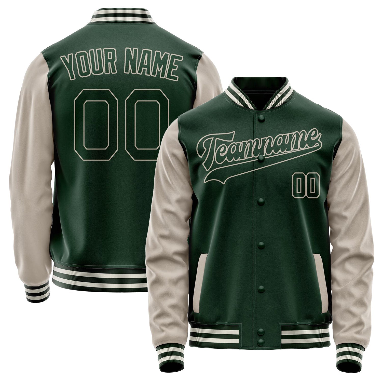 Custom Green Cream Solid Color Varsity Letterman Jacket JA02240617JG184