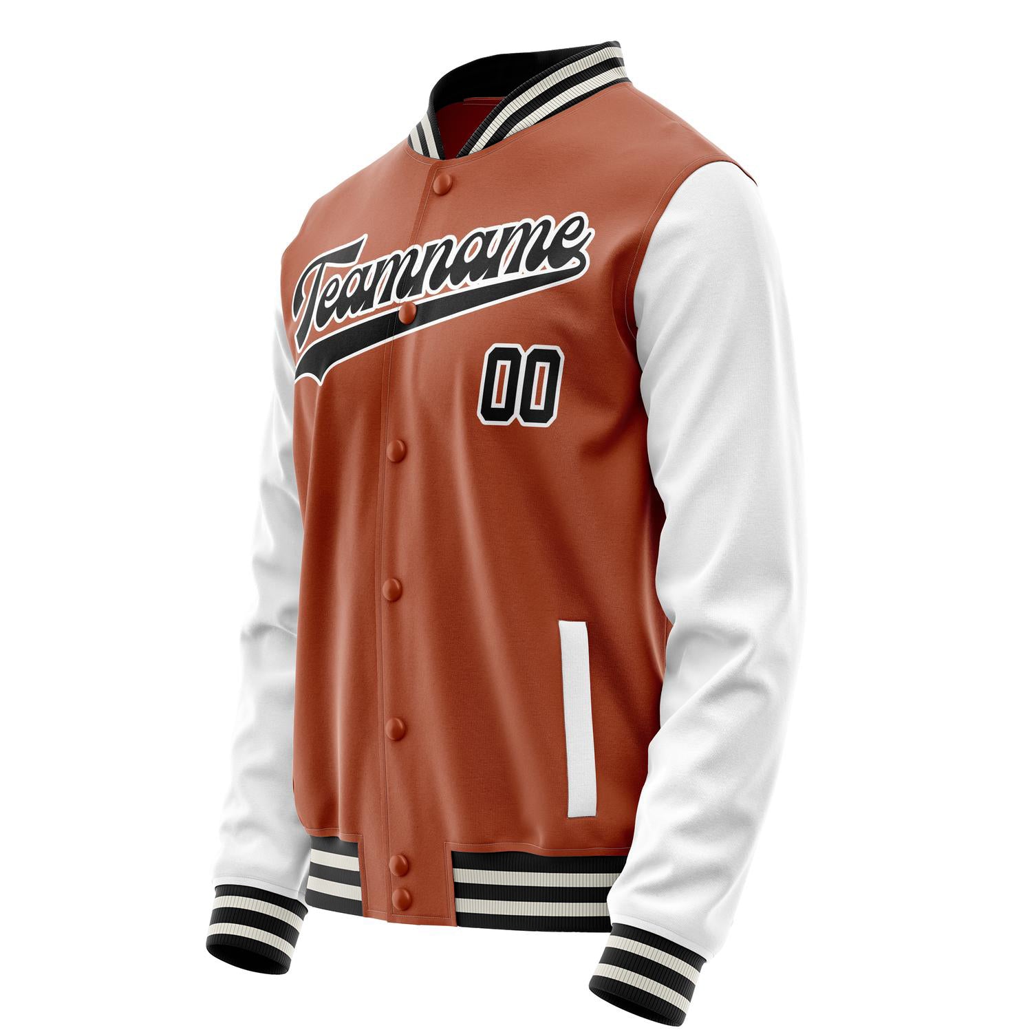 Custom Texas-Orange White Solid Color Varsity Letterman Jacket JA02240617JG425