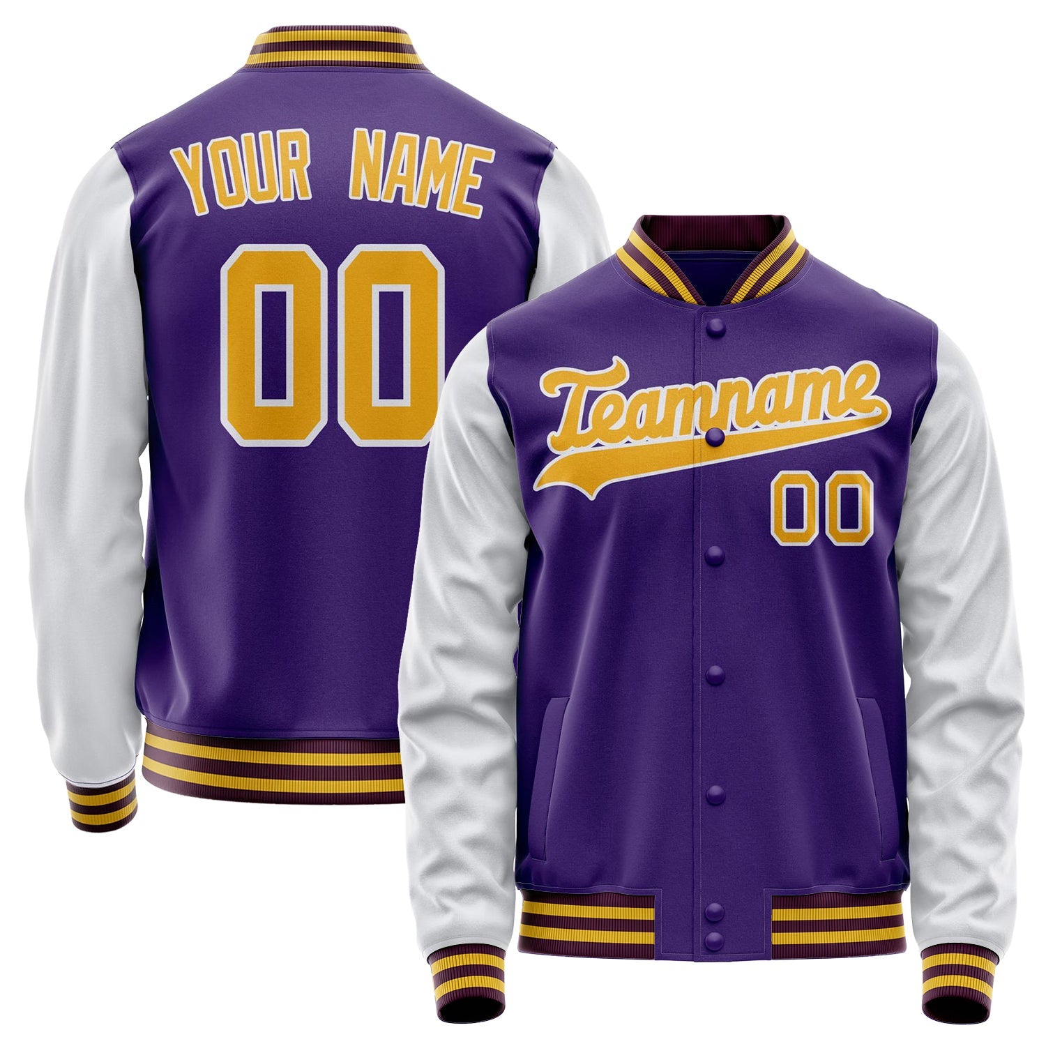 Custom Purple White Solid Color Varsity Letterman Jacket JA02240617KZ368