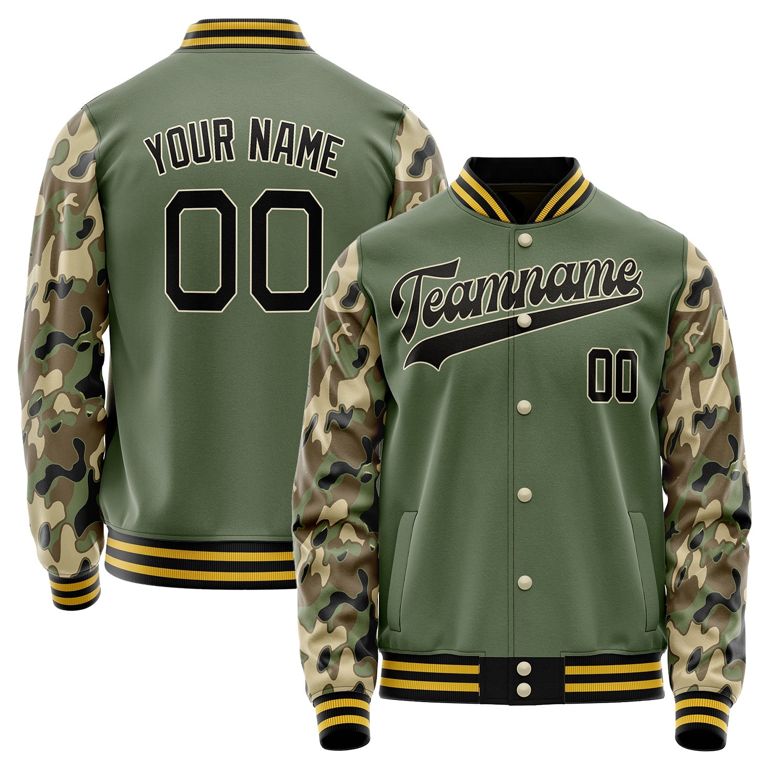 Custom Olive Camo Solid Color Varsity Letterman Jacket JA02240617LH300