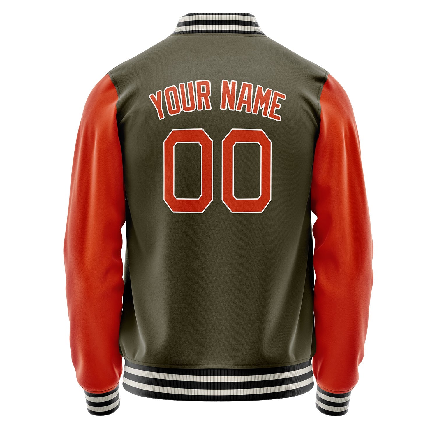 Custom Olive Orange Solid Color Varsity Letterman Jacket JA02240617LH325