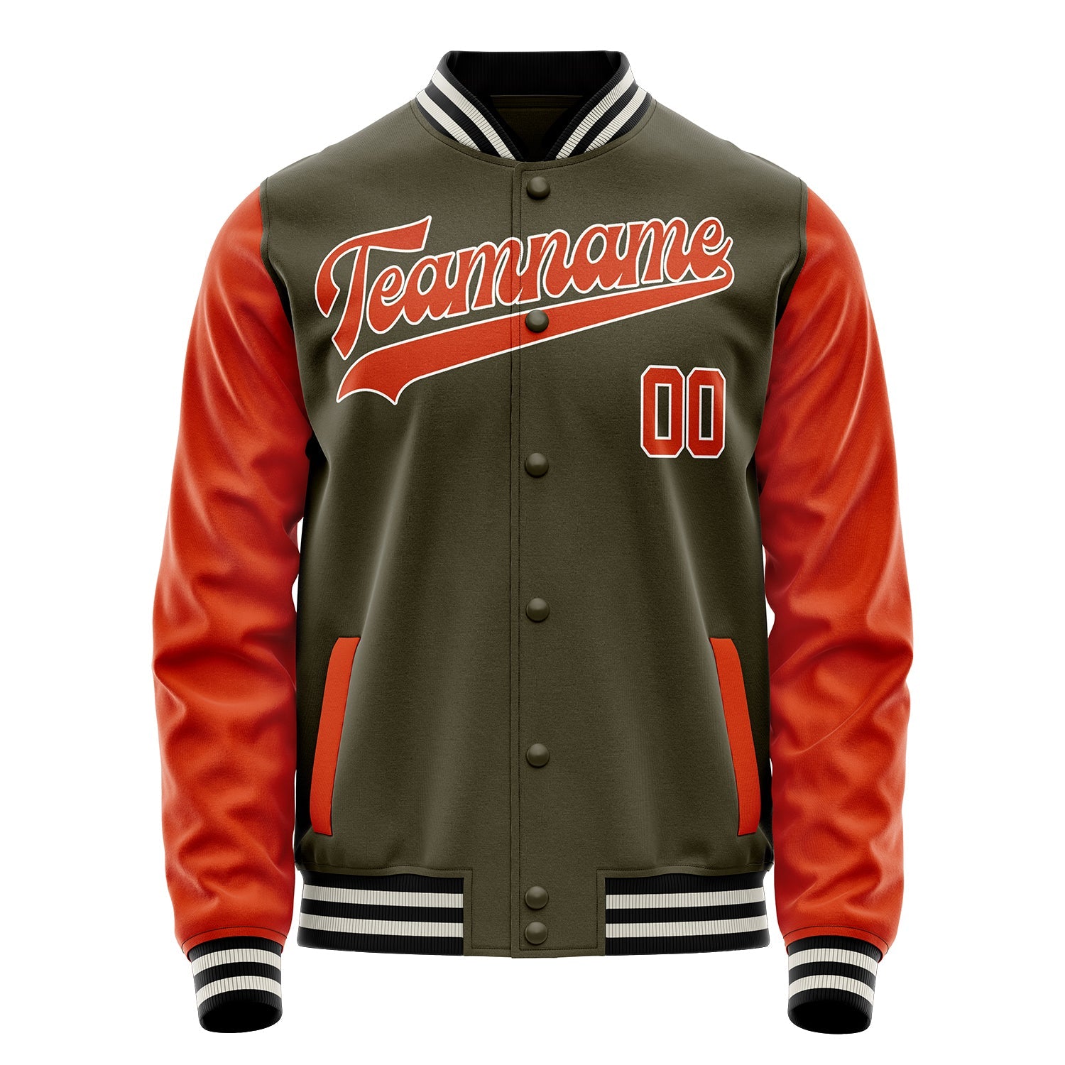 Custom Olive Orange Solid Color Varsity Letterman Jacket JA02240617LH325