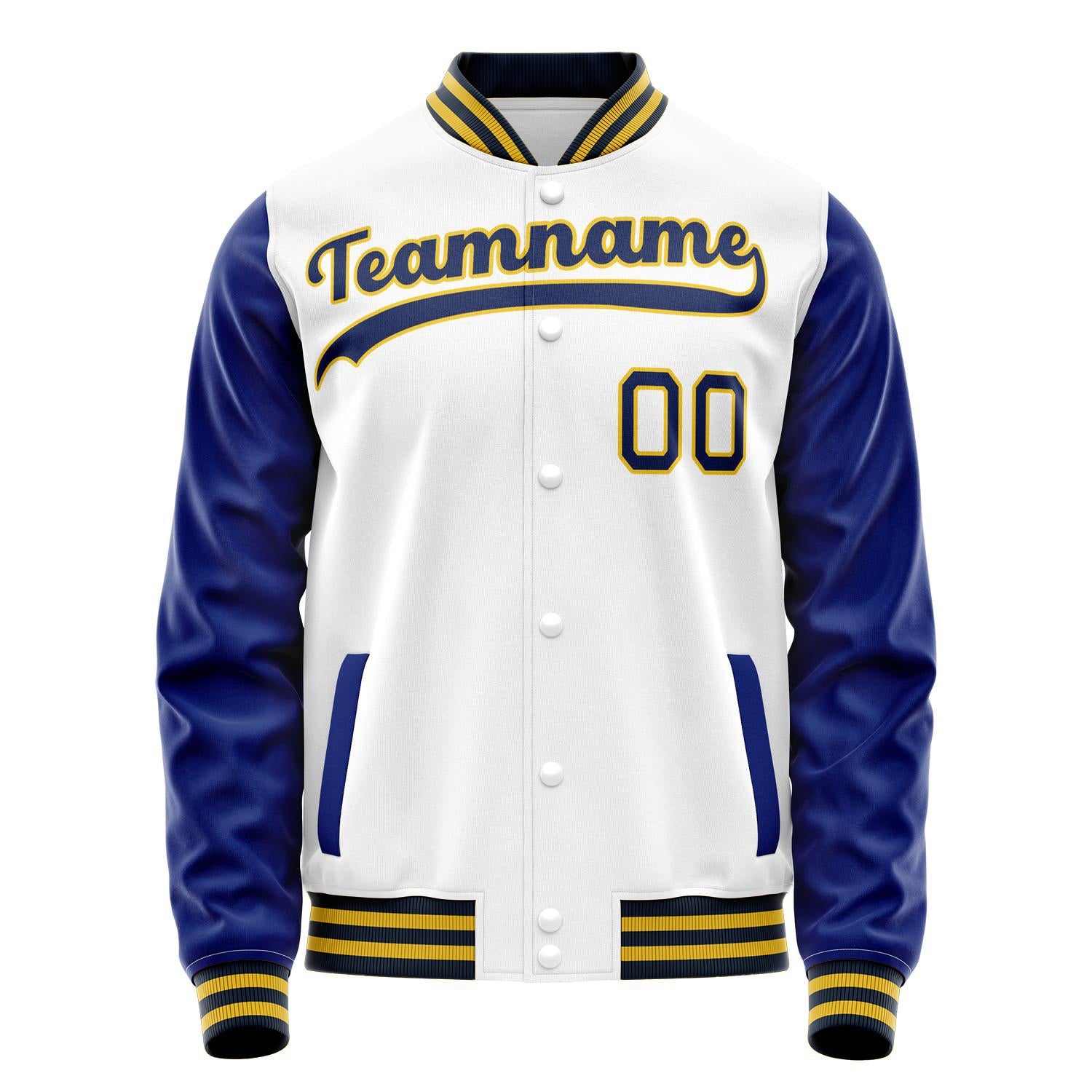 Custom White Royal Solid Color Varsity Letterman Jacket JA02240617LH451
