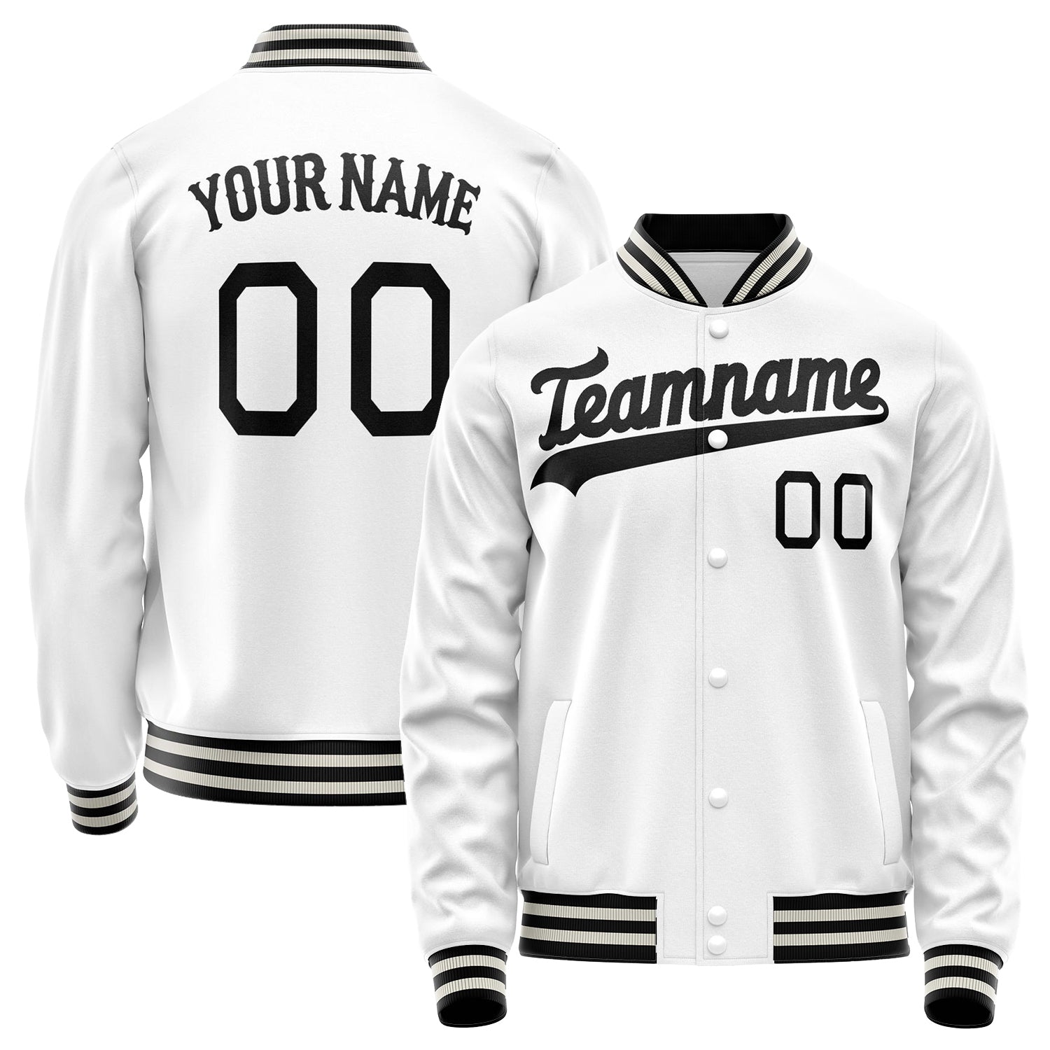 Custom White Black Solid Color Varsity Letterman Jacket JA02240617LH457