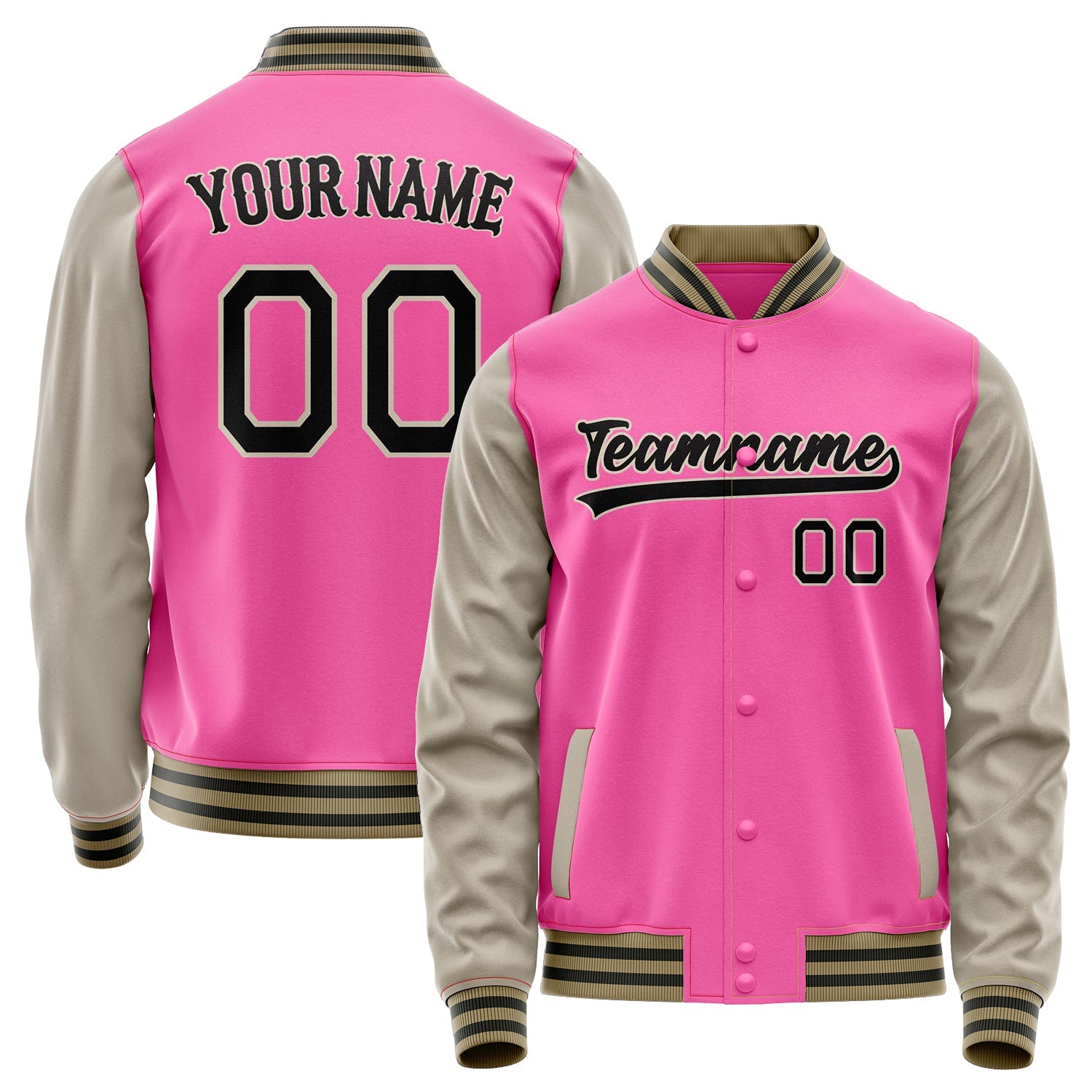 Custom Pink Cream Solid Color Varsity Letterman Jacket JA02240617SH305