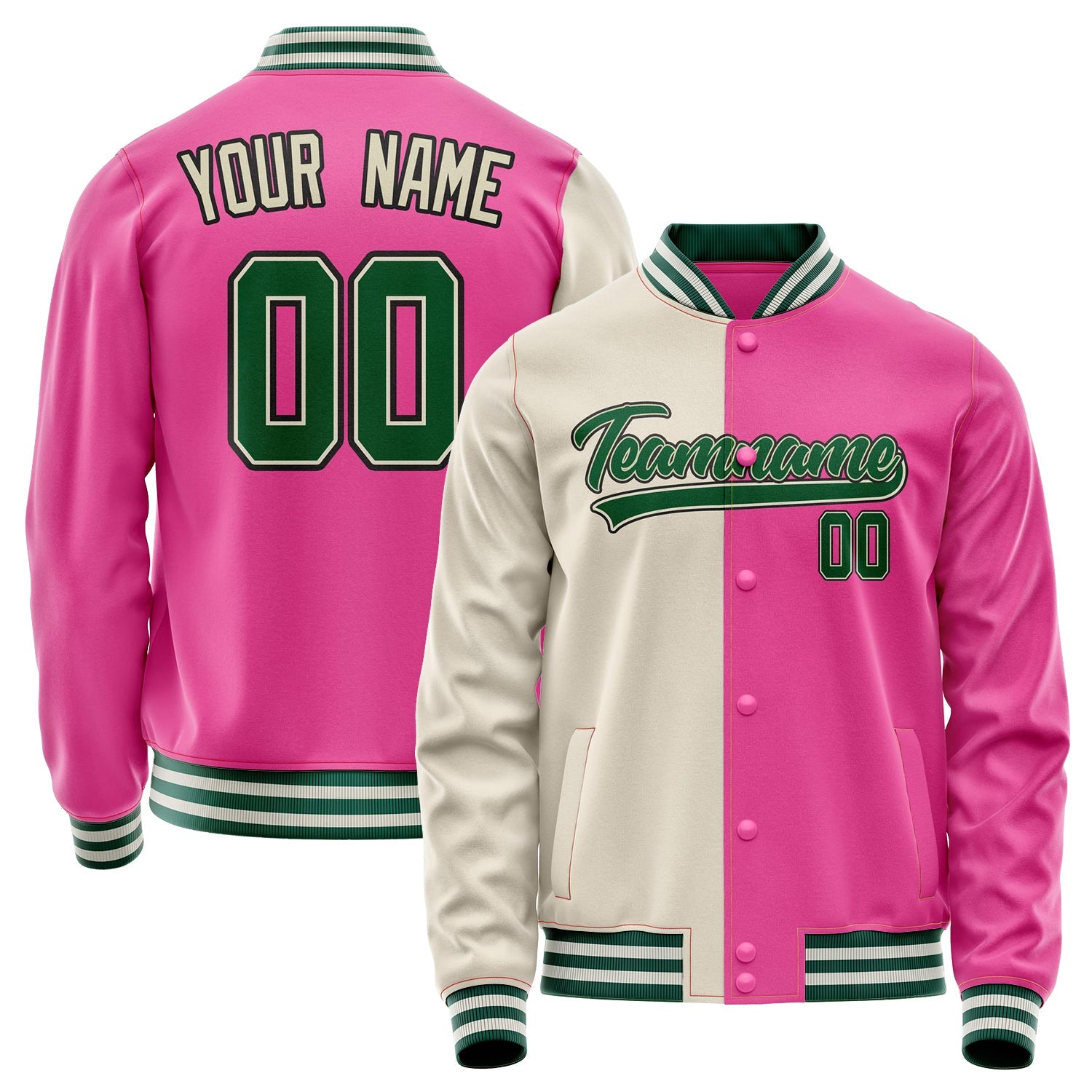Custom Pink Cream Split Varsity Letterman Jacket JA02240617SH319