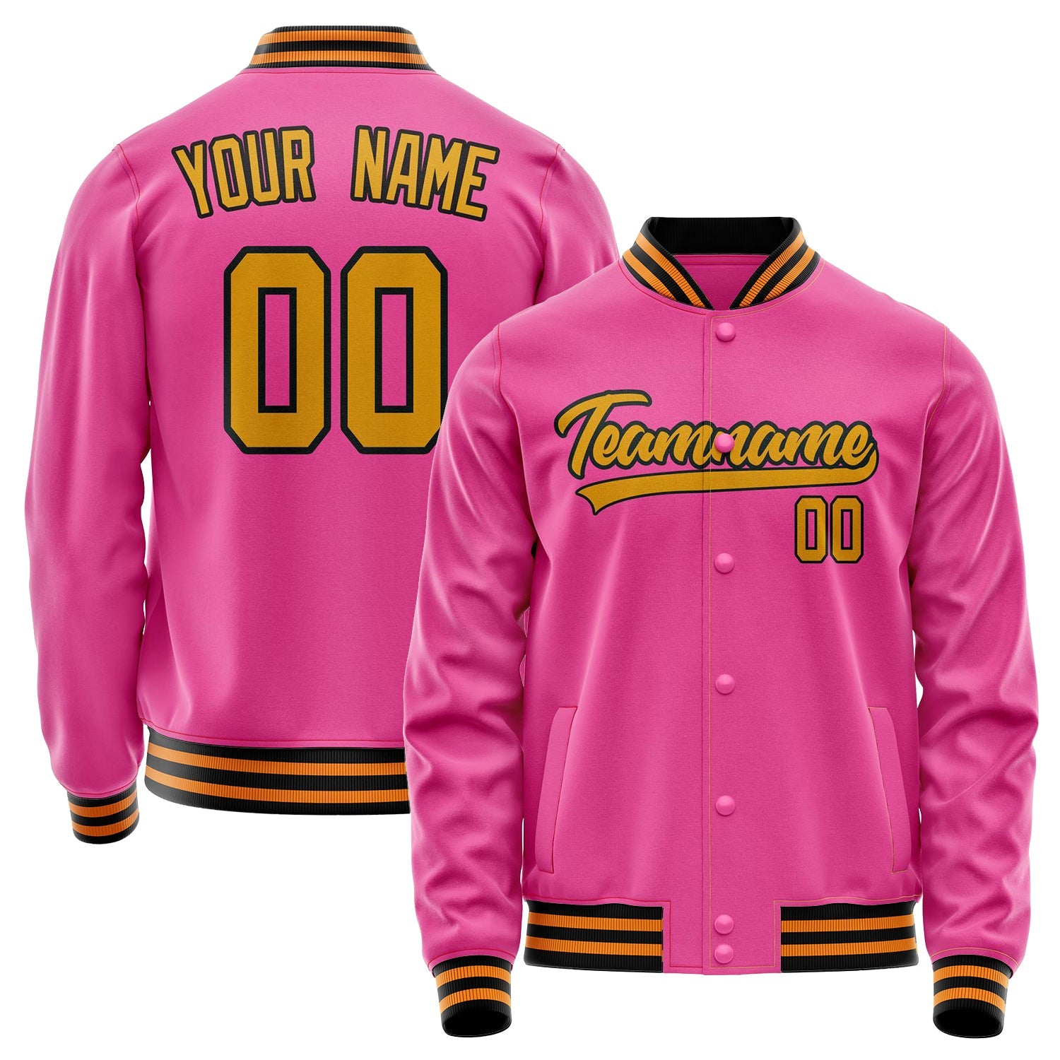 Custom Pink Old-Gold Solid Color Varsity Letterman Jacket JA02240617SH321