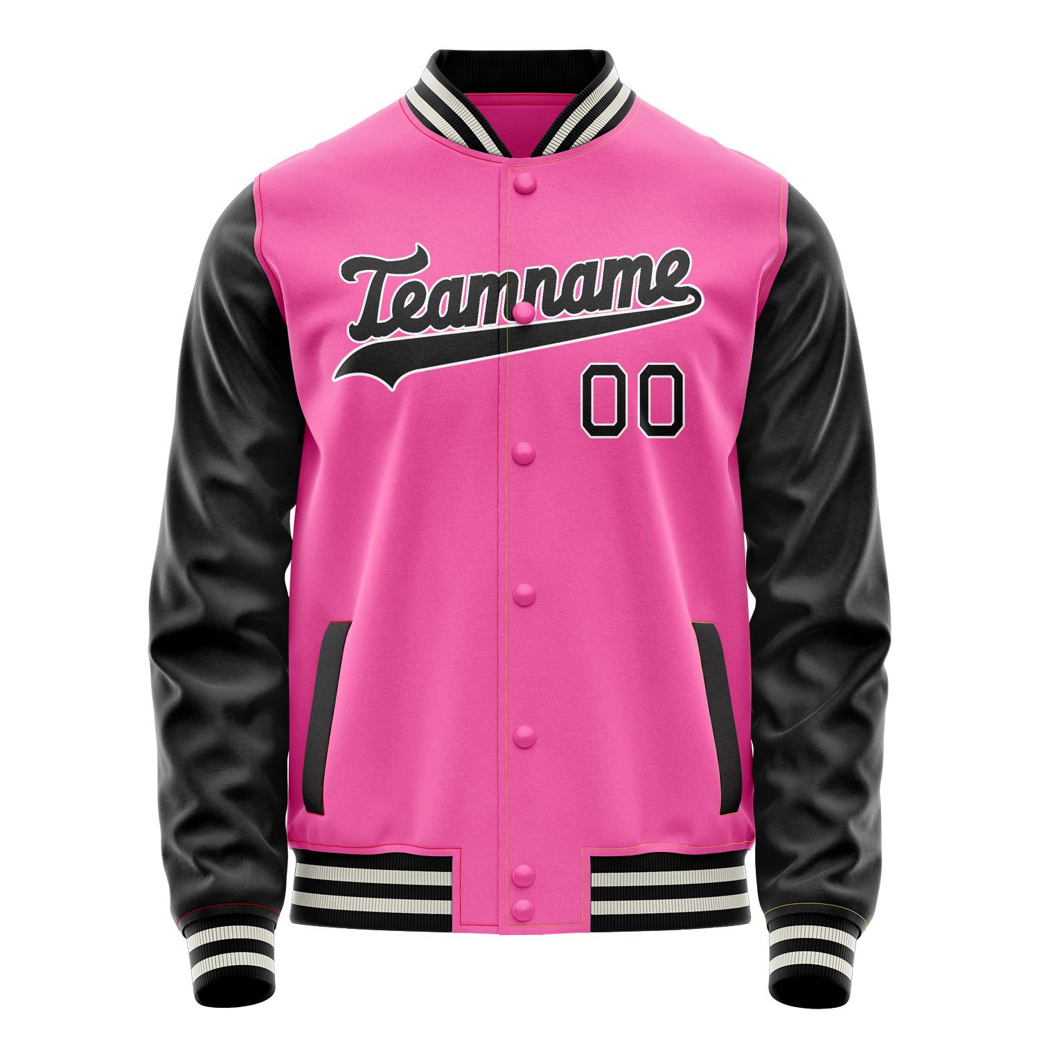 Custom Pink Black Solid Color Varsity Letterman Jacket JA02240617SH323
