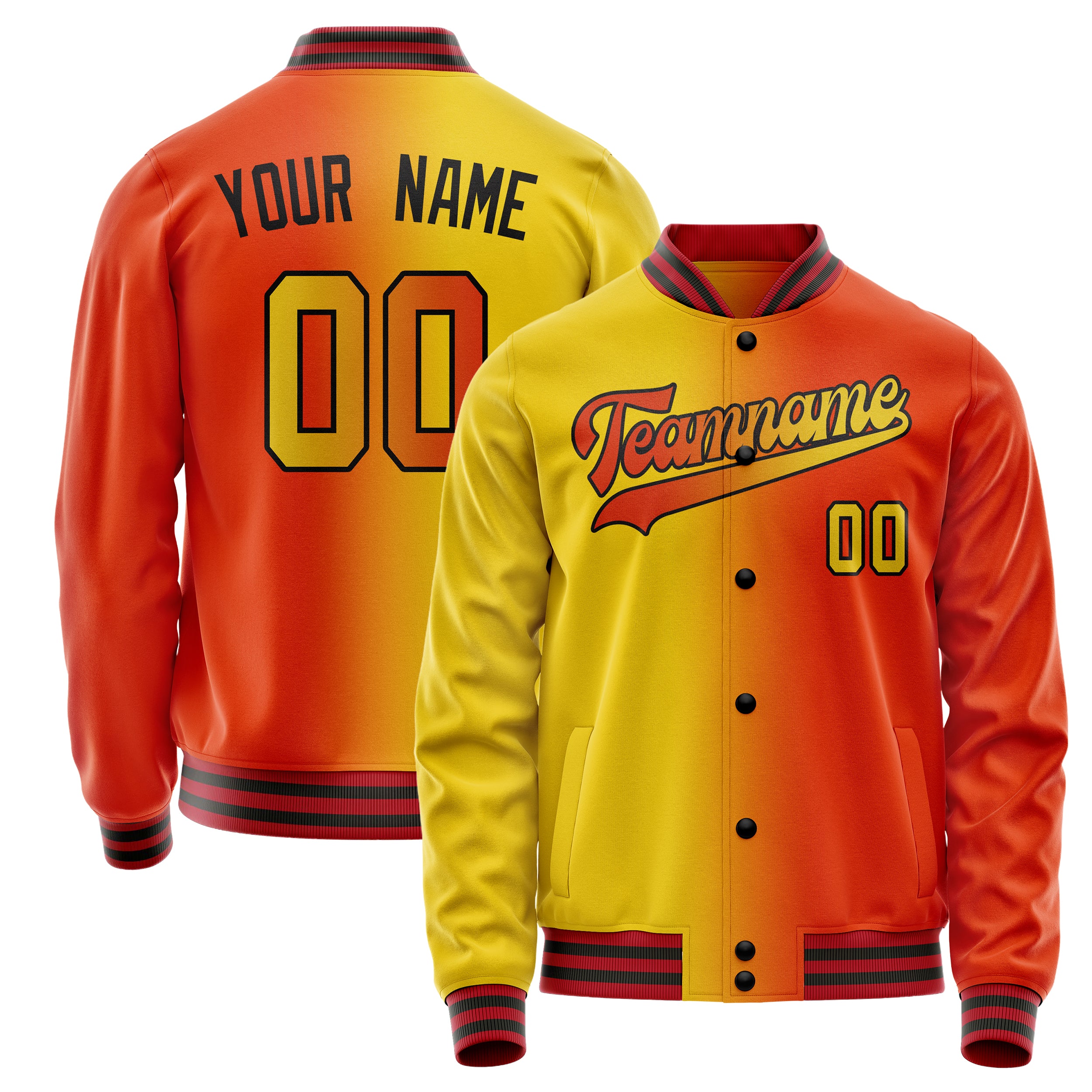 Custom Orange Yellow Gradient Varsity Letterman Jacket