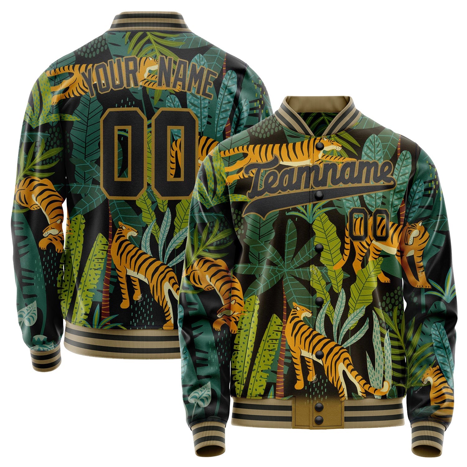 Custom Black Black Tiger 3D Pattern Varsity Letterman Jacket JA02240617XF026