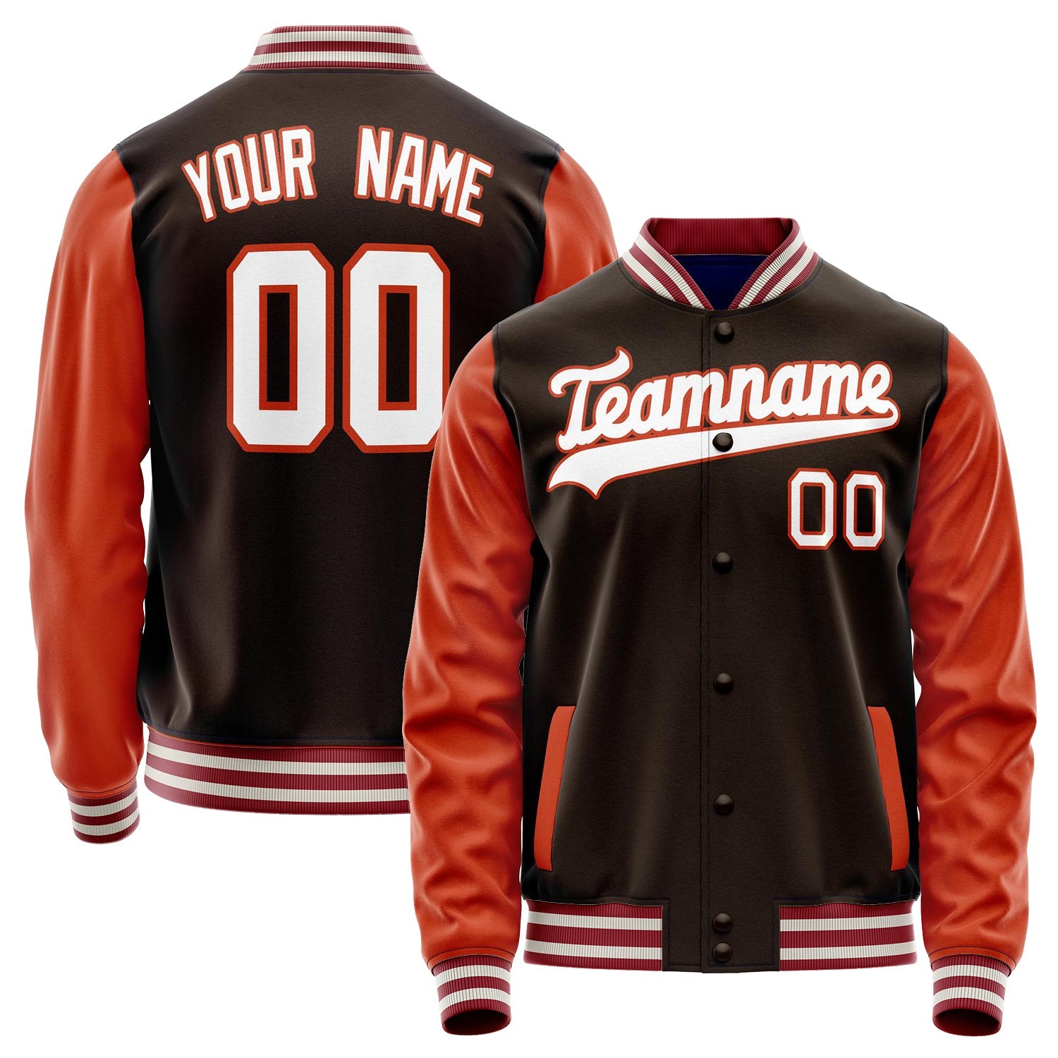 Custom Brown Texas-Orange Solid Color Varsity Letterman Jacket JA02240617XF061