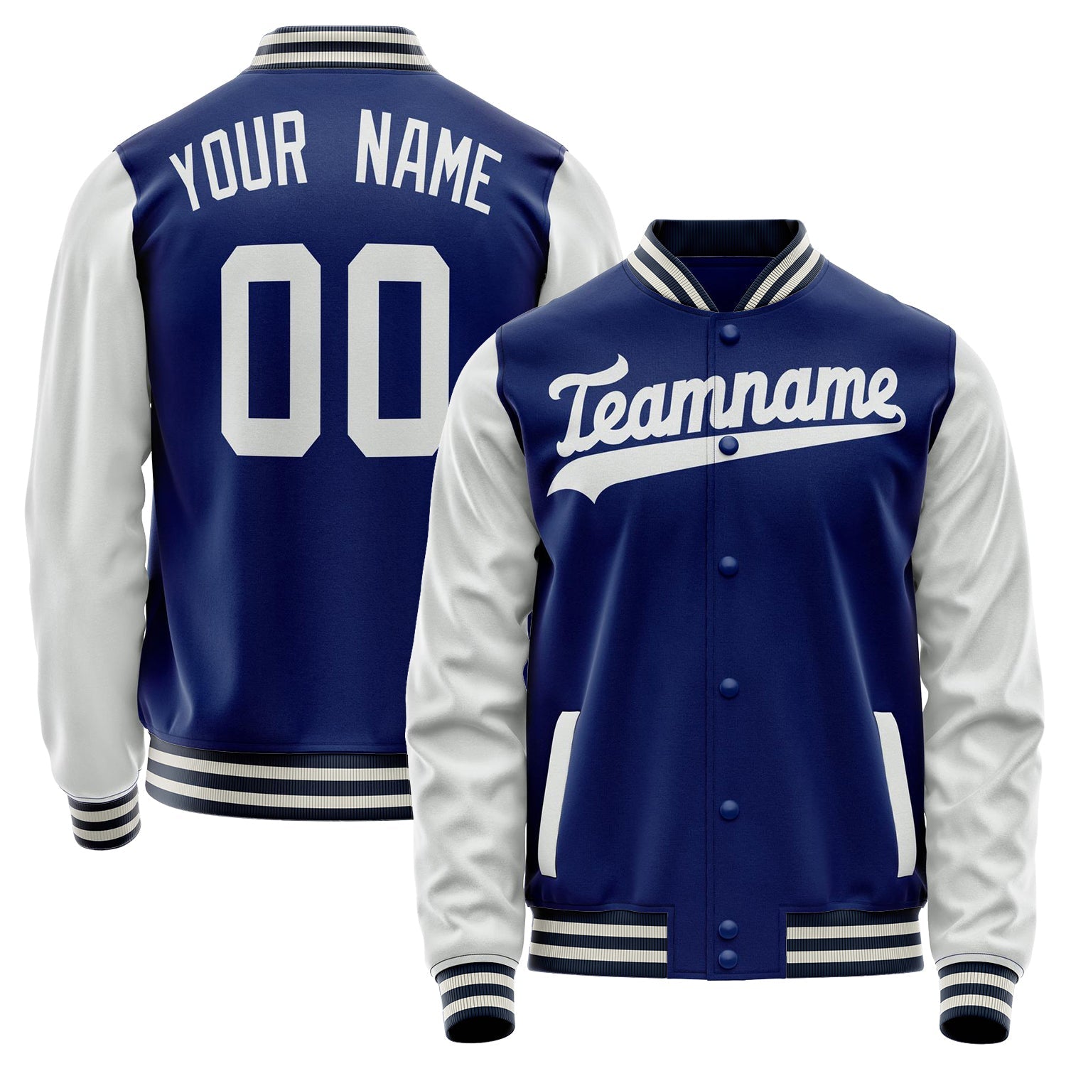 Custom Royal White Solid Color Varsity Letterman Jacket JA02240617XF566