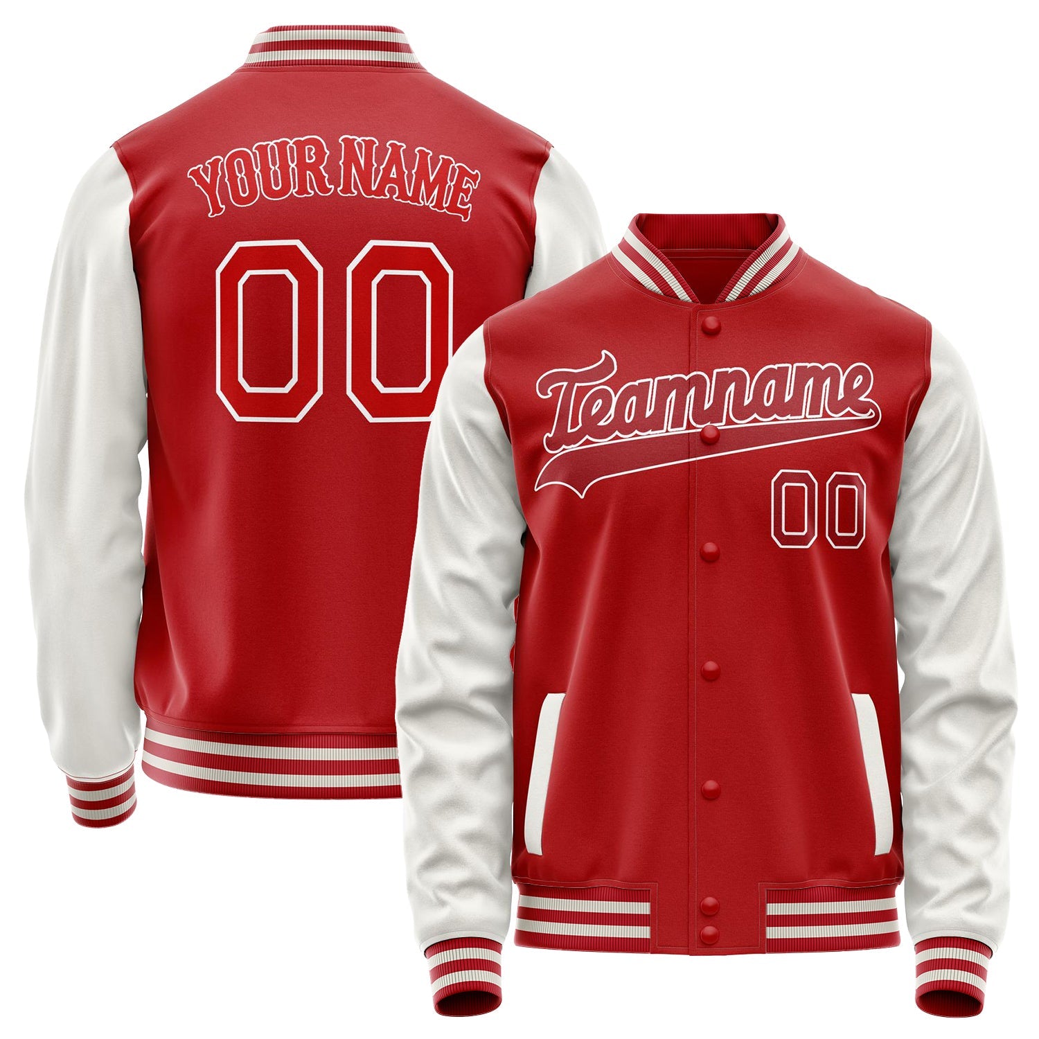 Custom Red White Solid Color Varsity Letterman Jacket JA02240617XY392