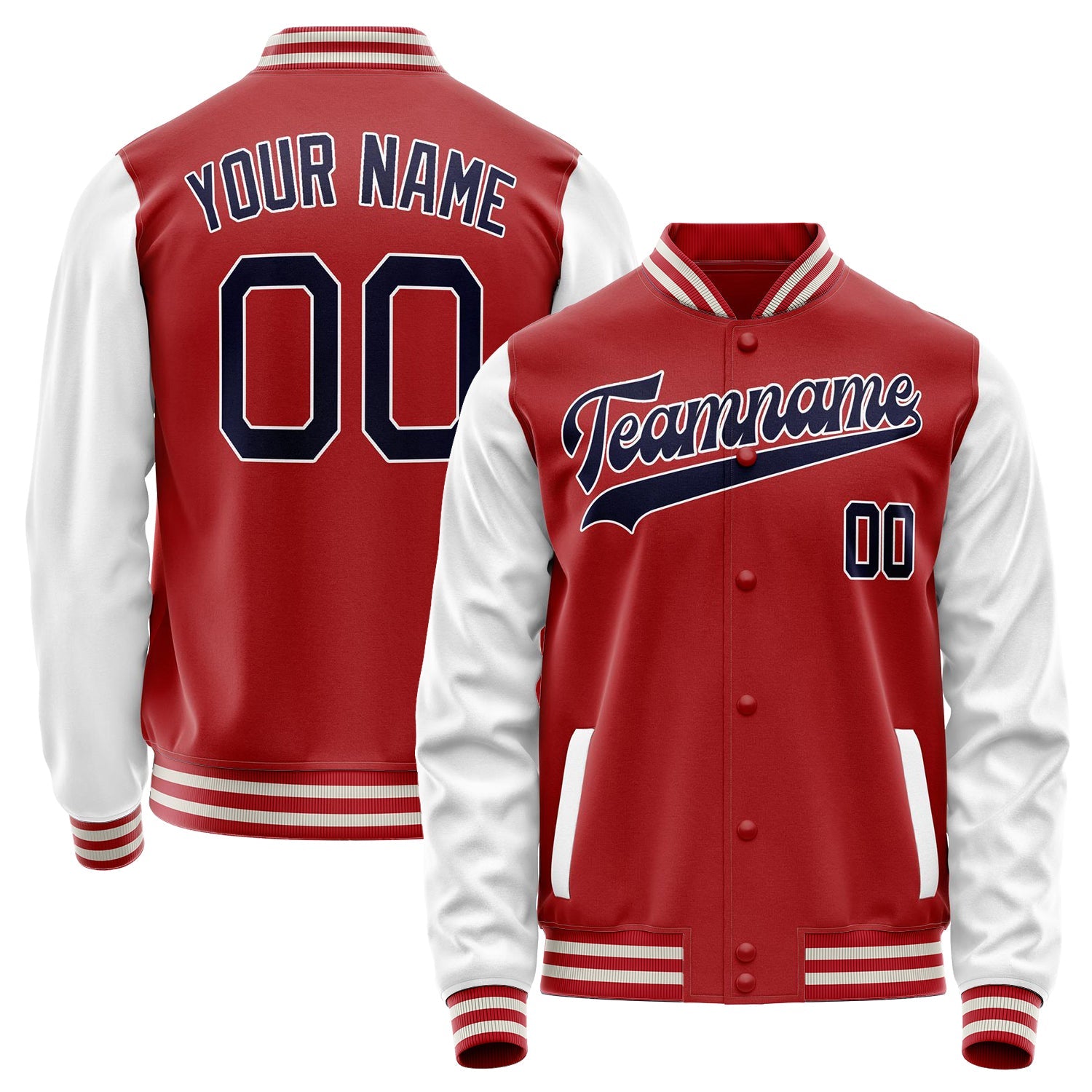 Custom Red White Solid Color Varsity Letterman Jacket JA02240617XY402