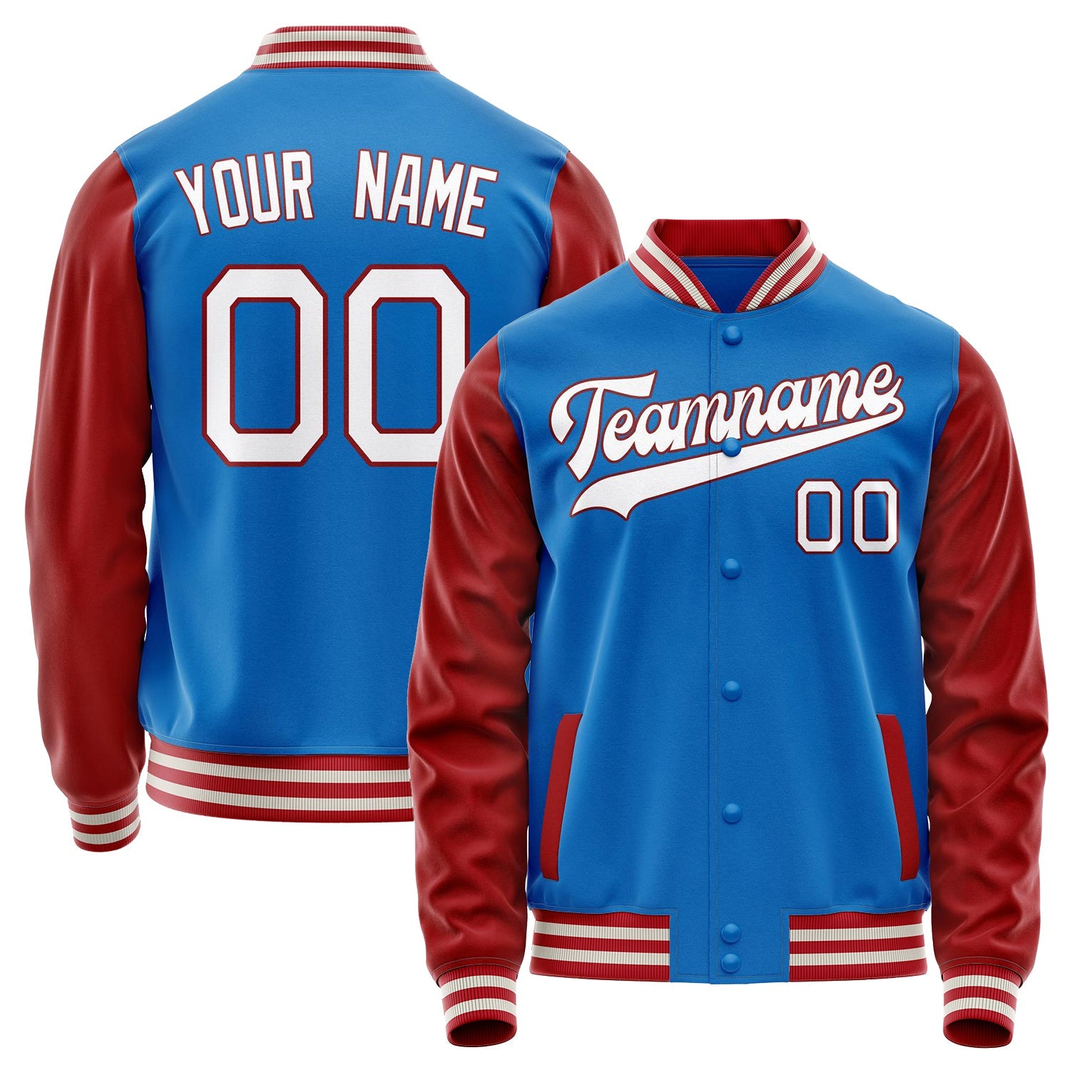 Custom Electric-Blue Crimson Solid Color Varsity Letterman Jacket JA02240617YH137