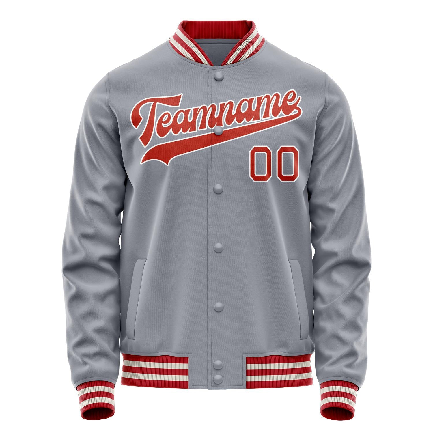 Custom Gray Red Solid Color Varsity Letterman Jacket JA02240617YH149