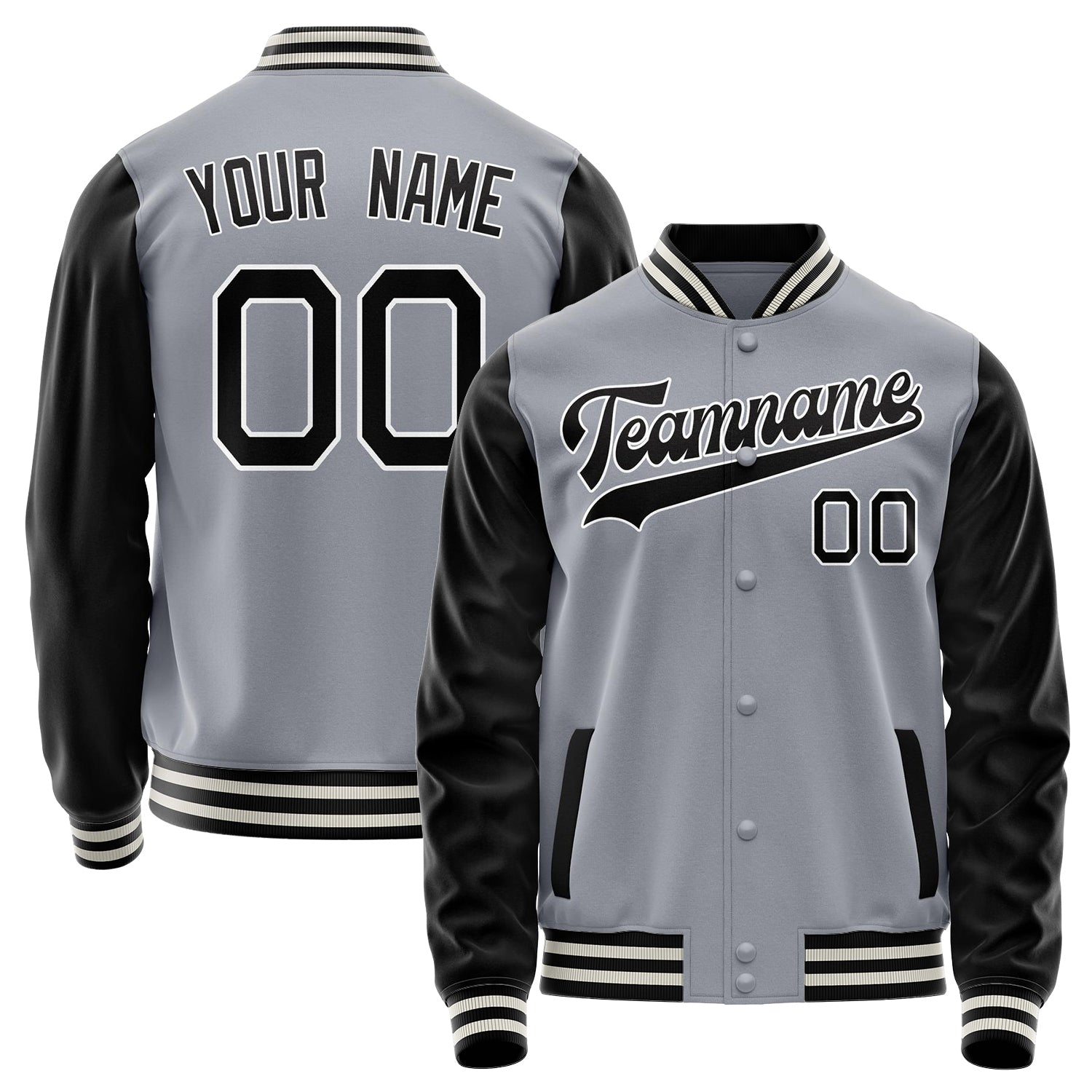 Custom Gray Black Solid Color Varsity Letterman Jacket JA02240617YH158