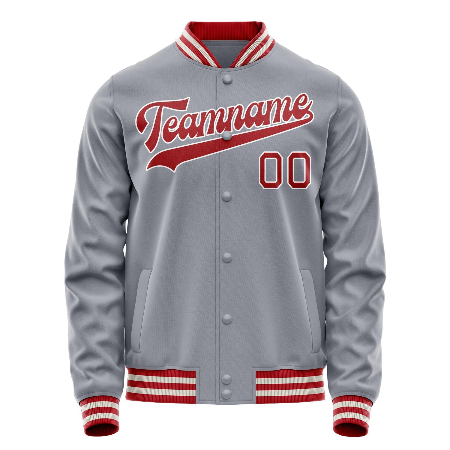 Custom Gray Red Solid Color Varsity Letterman Jacket JA02240617YH175