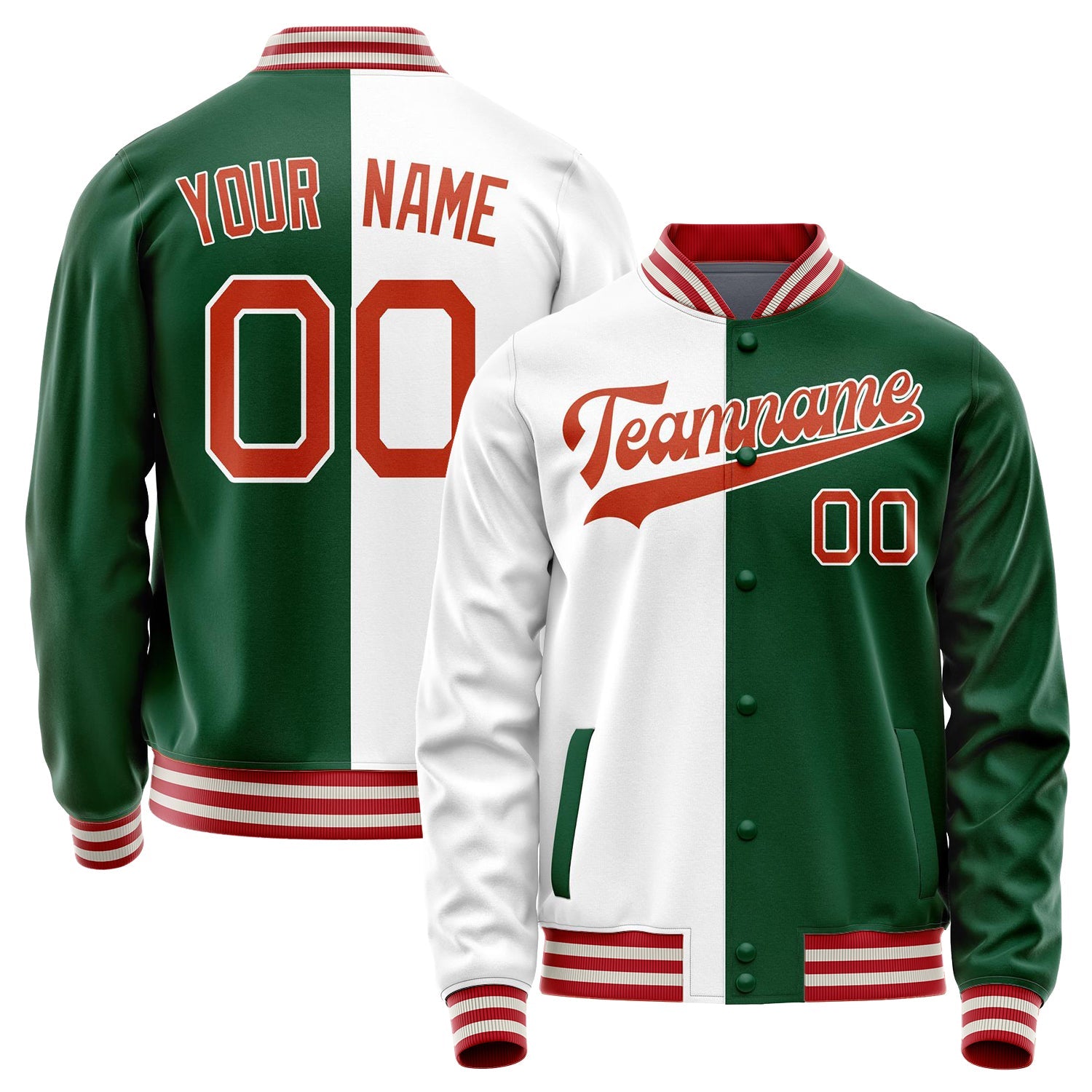 Custom Kelly-Green White Split Varsity Letterman Jacket JA02240617ZF219