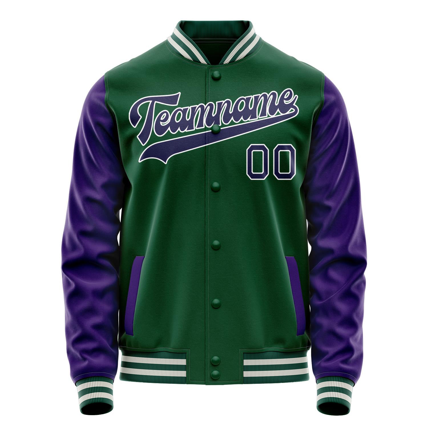 Custom Kelly-Green Purple Solid Color Varsity Letterman Jacket JA02240617ZF229