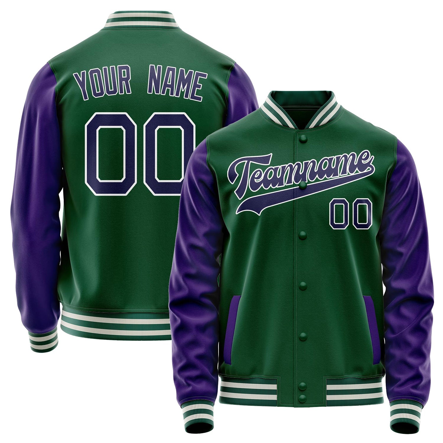 Custom Kelly-Green Purple Solid Color Varsity Letterman Jacket JA02240617ZF229