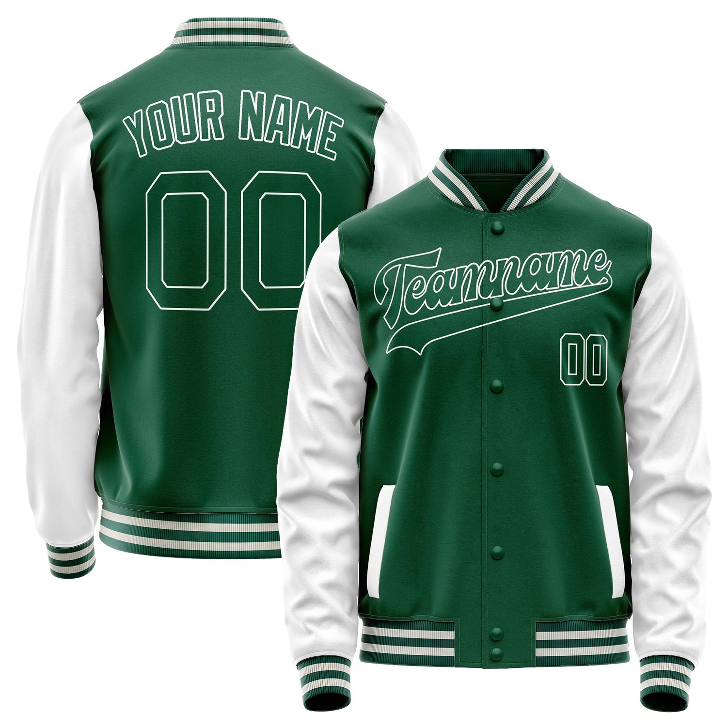 Custom Kelly-Green White Solid Color Varsity Letterman Jacket JA02240617ZF233